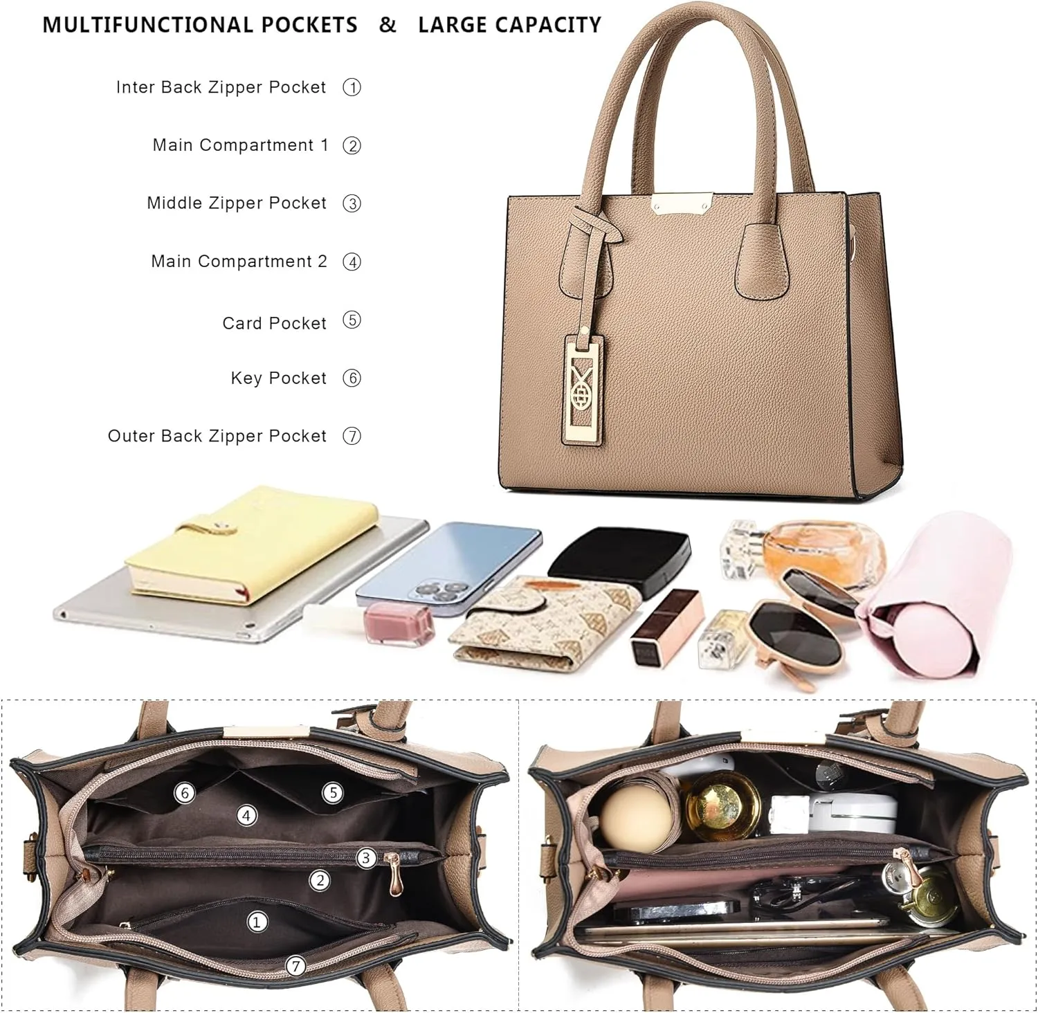CHICAROUSAL Crossbody Purses and Handbags for Women PU Leather Tote Shoulder Bags Top Handle Satchel