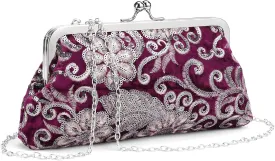 Clutch Purse for Women Floral Embroidery Sequin Evening Bags Elegant Kiss Lock Wedding Party Cocktail