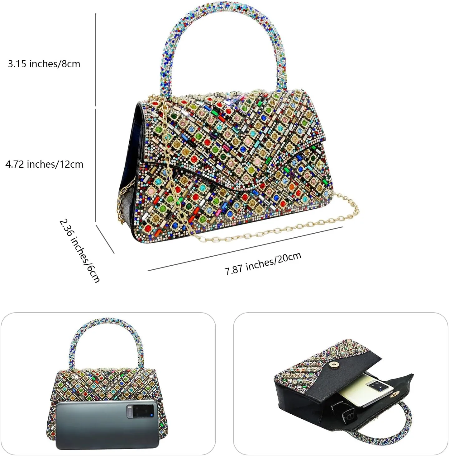 Clutch Purses for Women Sparkly Rhinestones Purses and Handbags for Wedding Party Evening Crossbody Bag with Chain