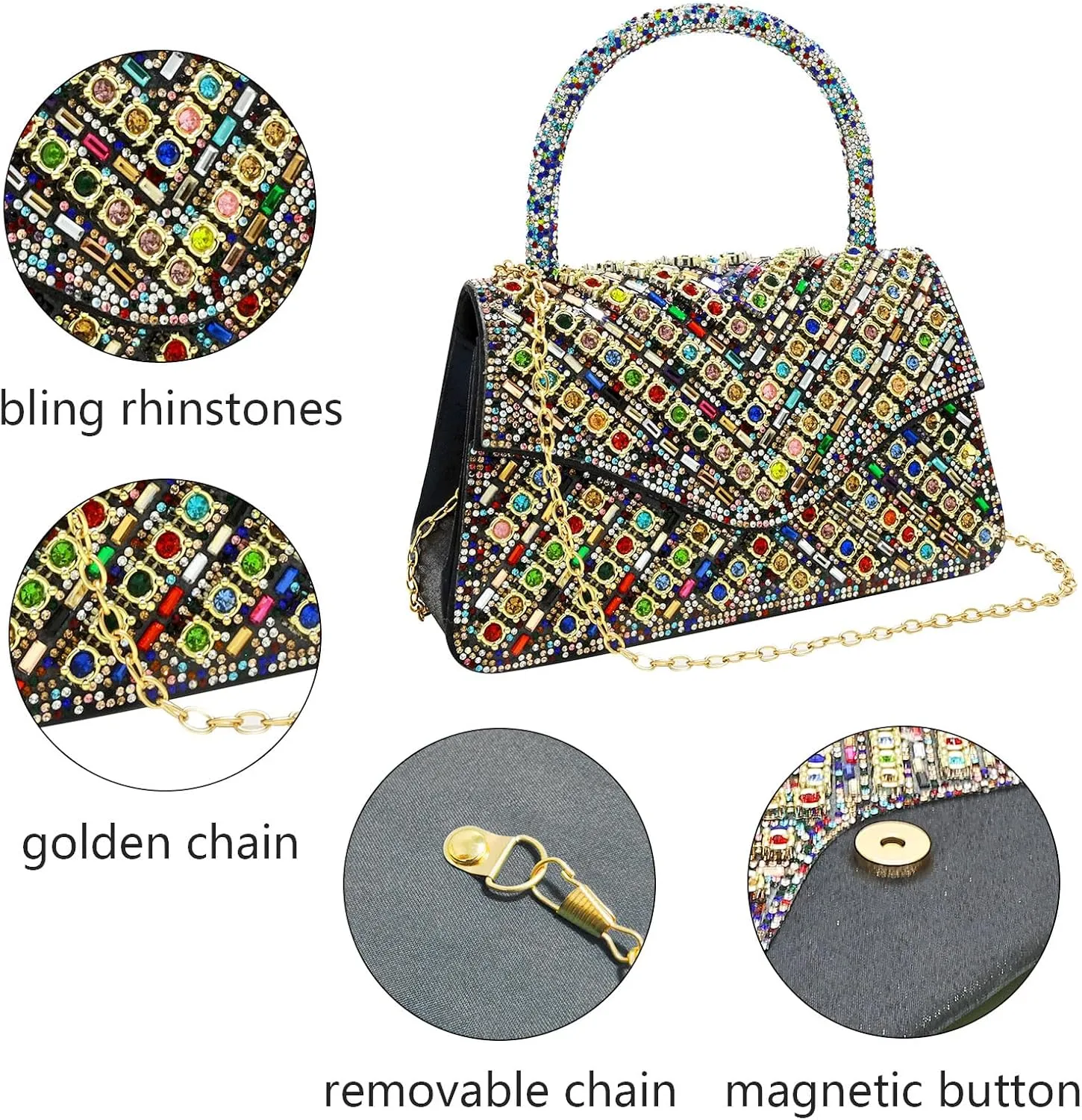 Clutch Purses for Women Sparkly Rhinestones Purses and Handbags for Wedding Party Evening Crossbody Bag with Chain