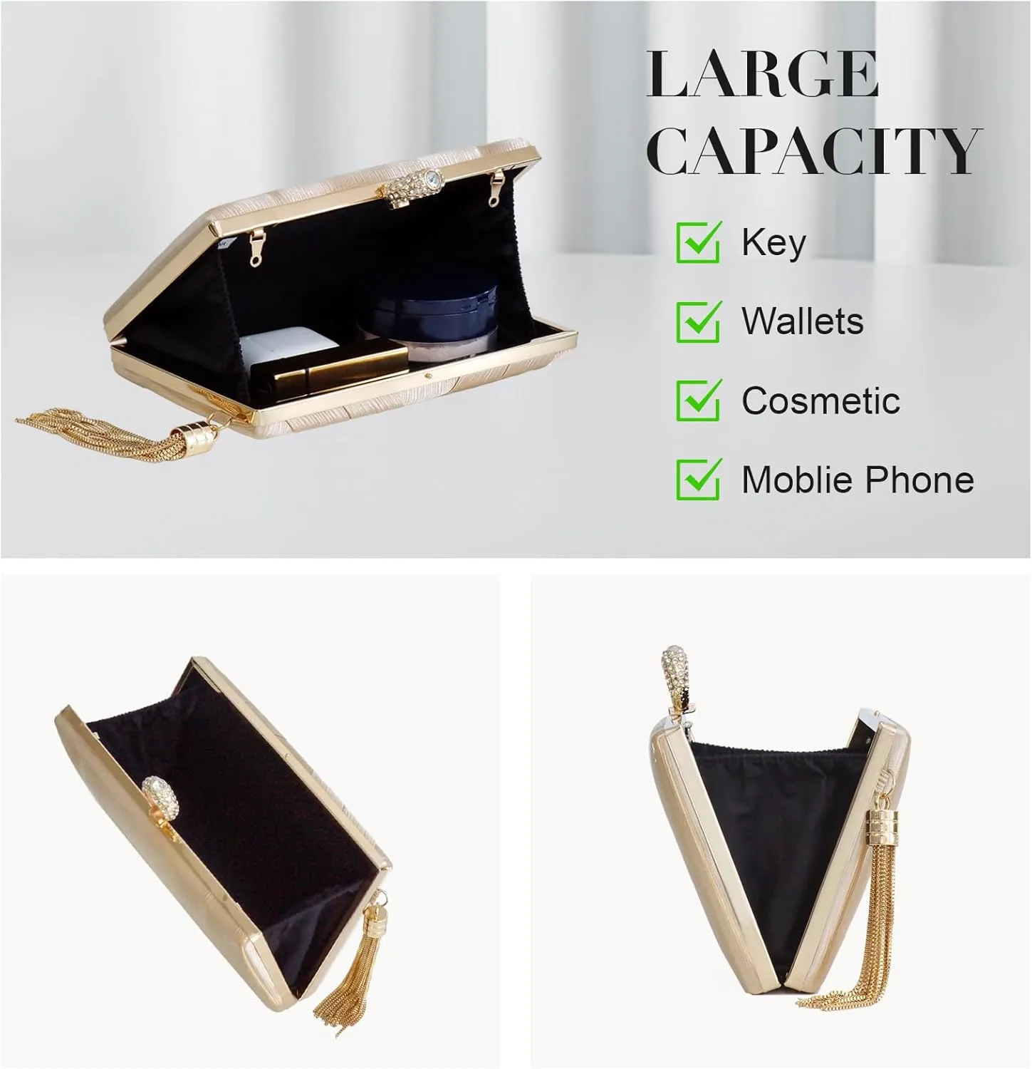Clutch Purses for Women Tassel Evening Clutch bag Sparkly Diamond Crossbody Shoulder Bag For Wedding Night out Party