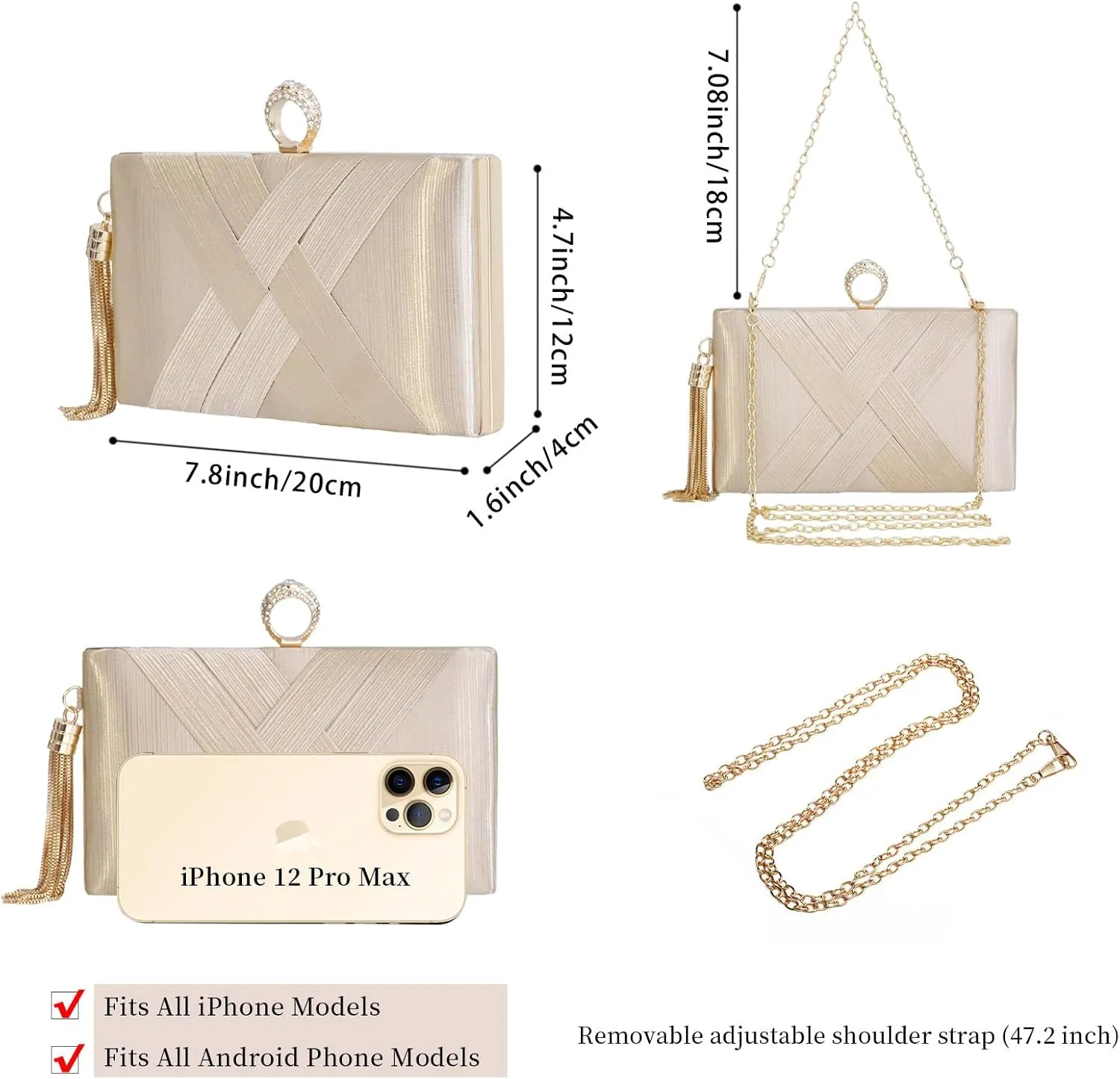 Clutch Purses for Women Tassel Evening Clutch bag Sparkly Diamond Crossbody Shoulder Bag For Wedding Night out Party