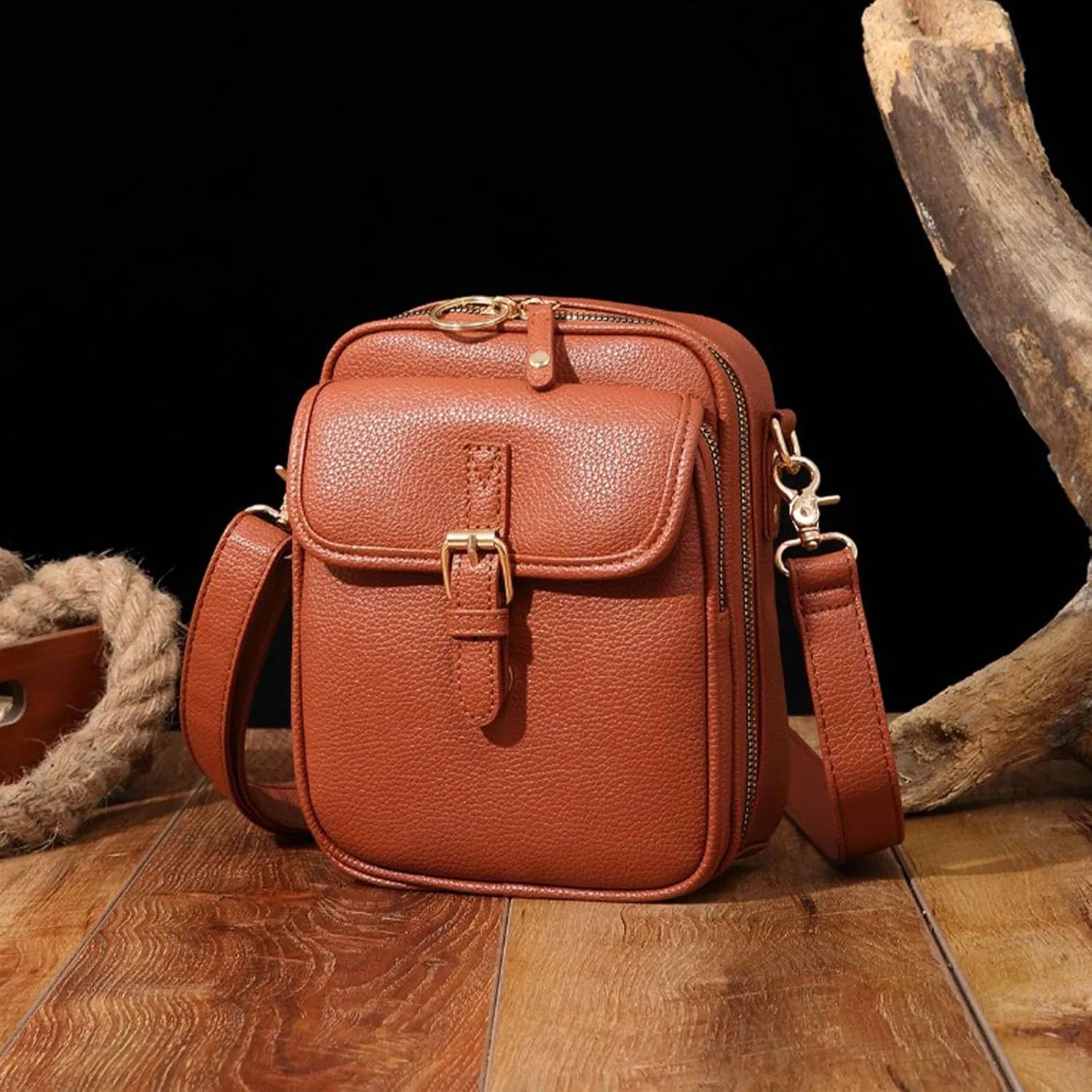 Collaboraten1 Crossbody Leather Bag, Urvashi Crossbody Leather Bag for women, with Built in Wallet, Vintage Anti-Theft