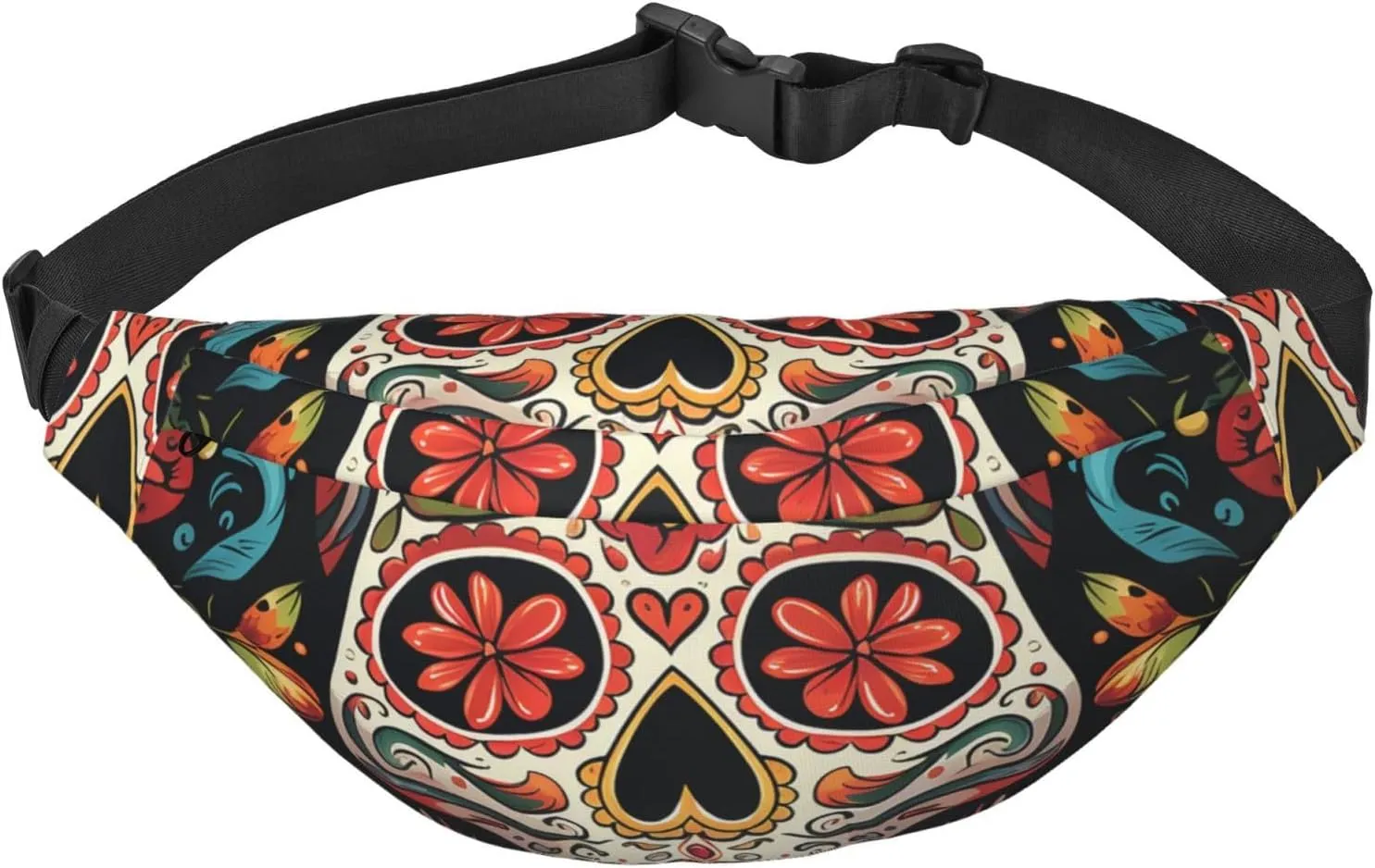Colorful Sugar Skull Print Fanny Pack For Men Women Adjustable Waist Bag Pack Crossbody Belt Bag For Travel Hiking Running