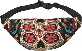 Colorful Sugar Skull Print Fanny Pack For Men Women Adjustable Waist Bag Pack Crossbody Belt Bag For Travel Hiking Running
