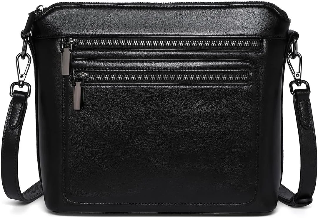 COOLCY Genuine Leather Crossbody Bags for Women Purses and Handbags for Ladies with Multiple Pockets Shoulder Satchel Bag