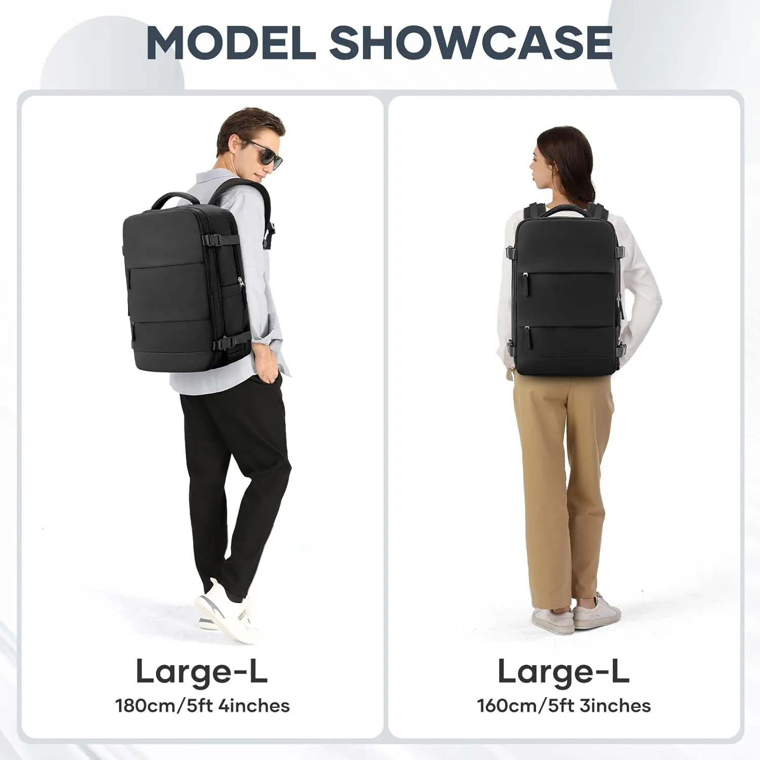 coowoz Large Travel Backpack For Women Men,Carry On Backpack Flight Approved,Hiking Backpack Waterproof Outdoor Sports Rucksack Casual Daypack Fit 15.6 Inch Laptop Shoes Compartment (Black)
