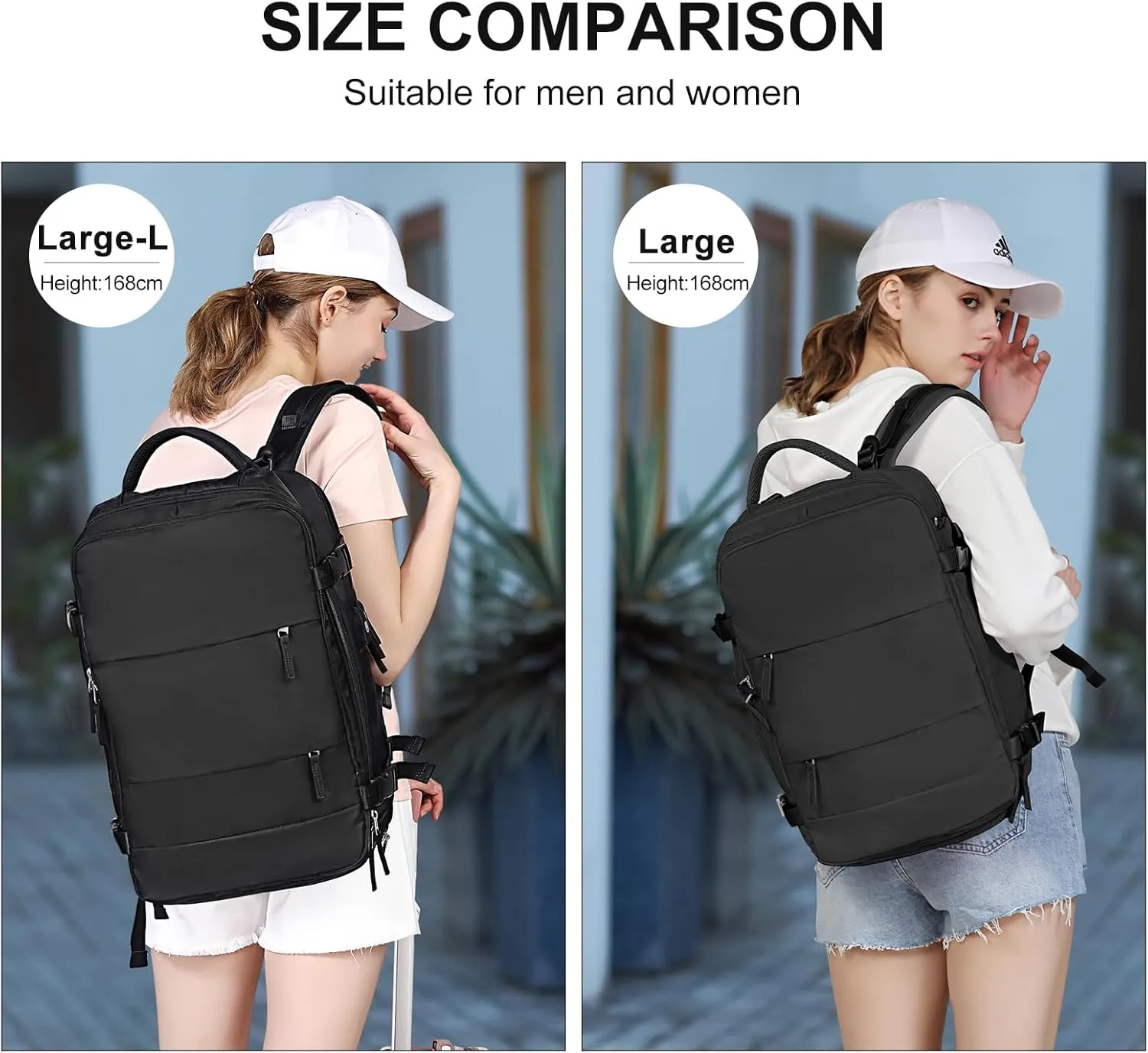 coowoz Large Travel Backpack For Women Men,Carry On Backpack Flight Approved,Hiking Backpack Waterproof Outdoor Sports Rucksack Casual Daypack Fit 15.6 Inch Laptop Shoes Compartment (Black)