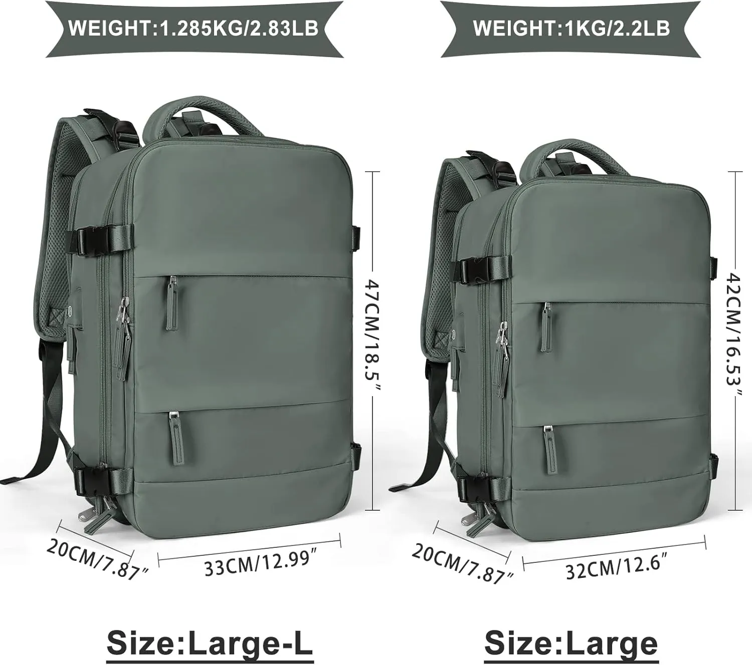 coowoz Large Travel Backpack For Women Men,Carry On Flight Approved,Hiking Waterproof Outdoor Rucksack Casual Daypack Fit 15.6 Inch Laptop Shoes Compartment (Olive Green)