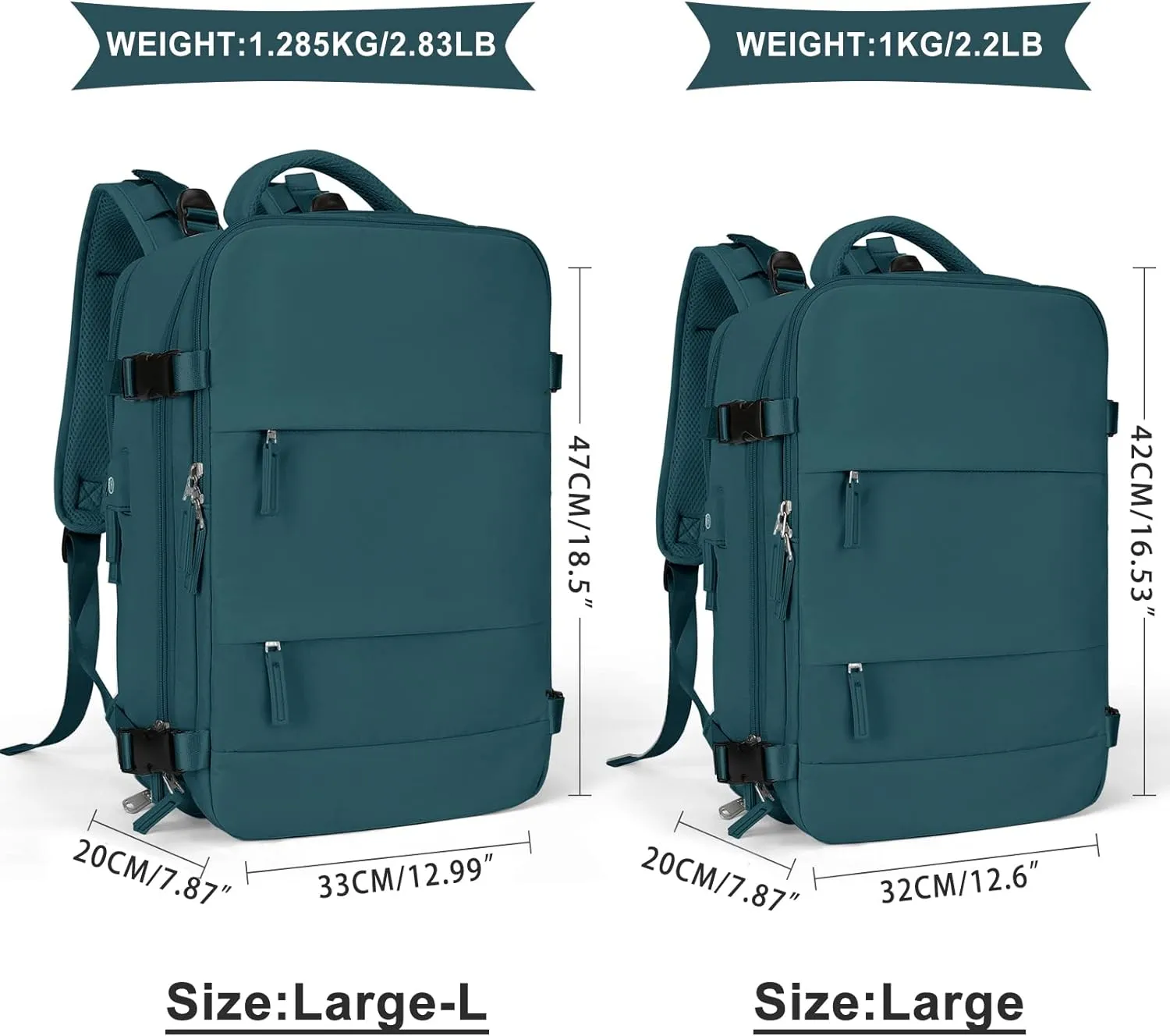 coowoz Large Travel Backpack For Women Men,Carry On Flight Approved,Hiking Waterproof Outdoor Sports Rucksack Casual Daypack Fit 15.6 Inch Laptop Shoes Compartment (Peacock Blue)