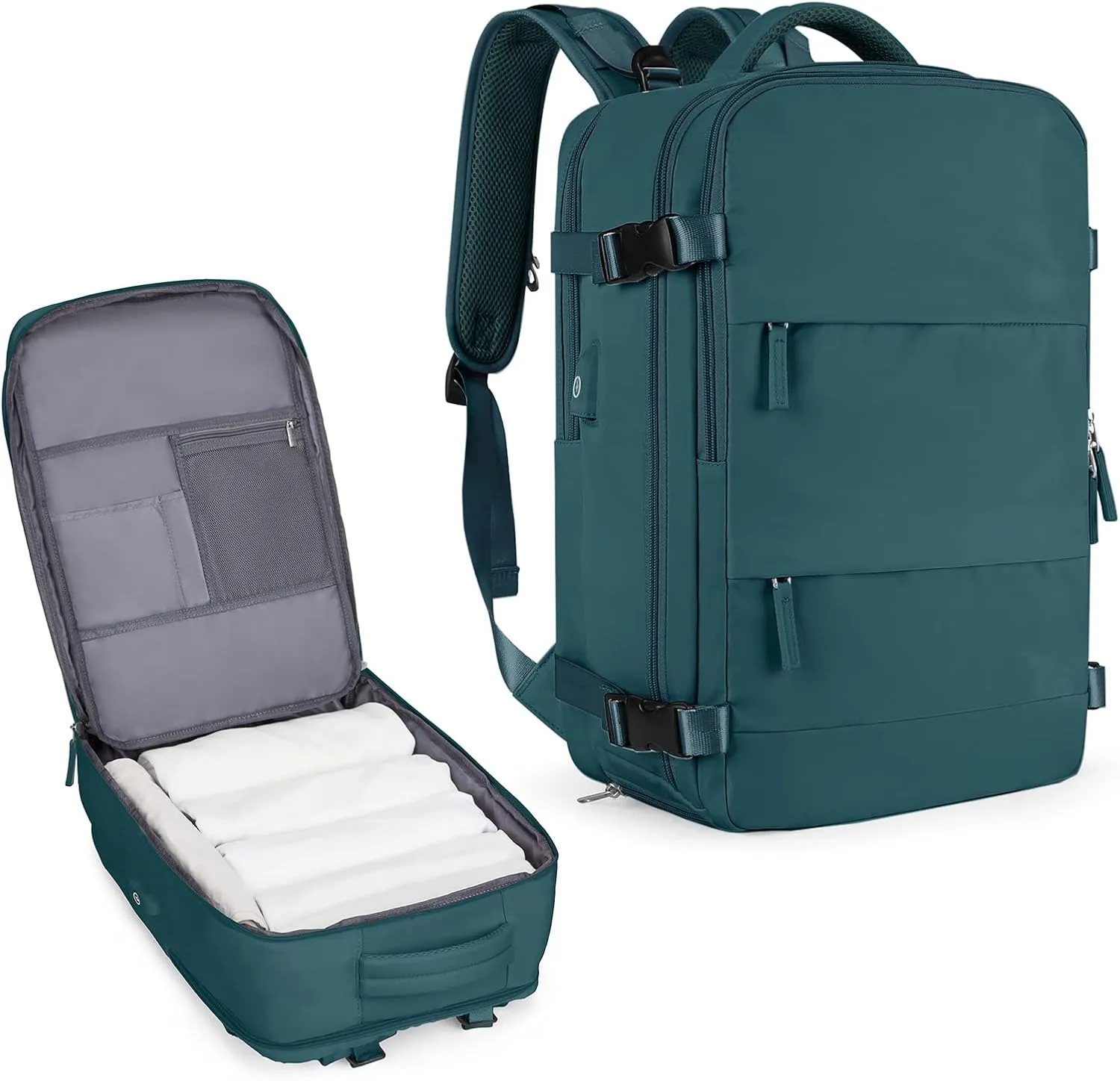 coowoz Large Travel Backpack For Women Men,Carry On Flight Approved,Hiking Waterproof Outdoor Sports Rucksack Casual Daypack Fit 15.6 Inch Laptop Shoes Compartment (Peacock Blue)