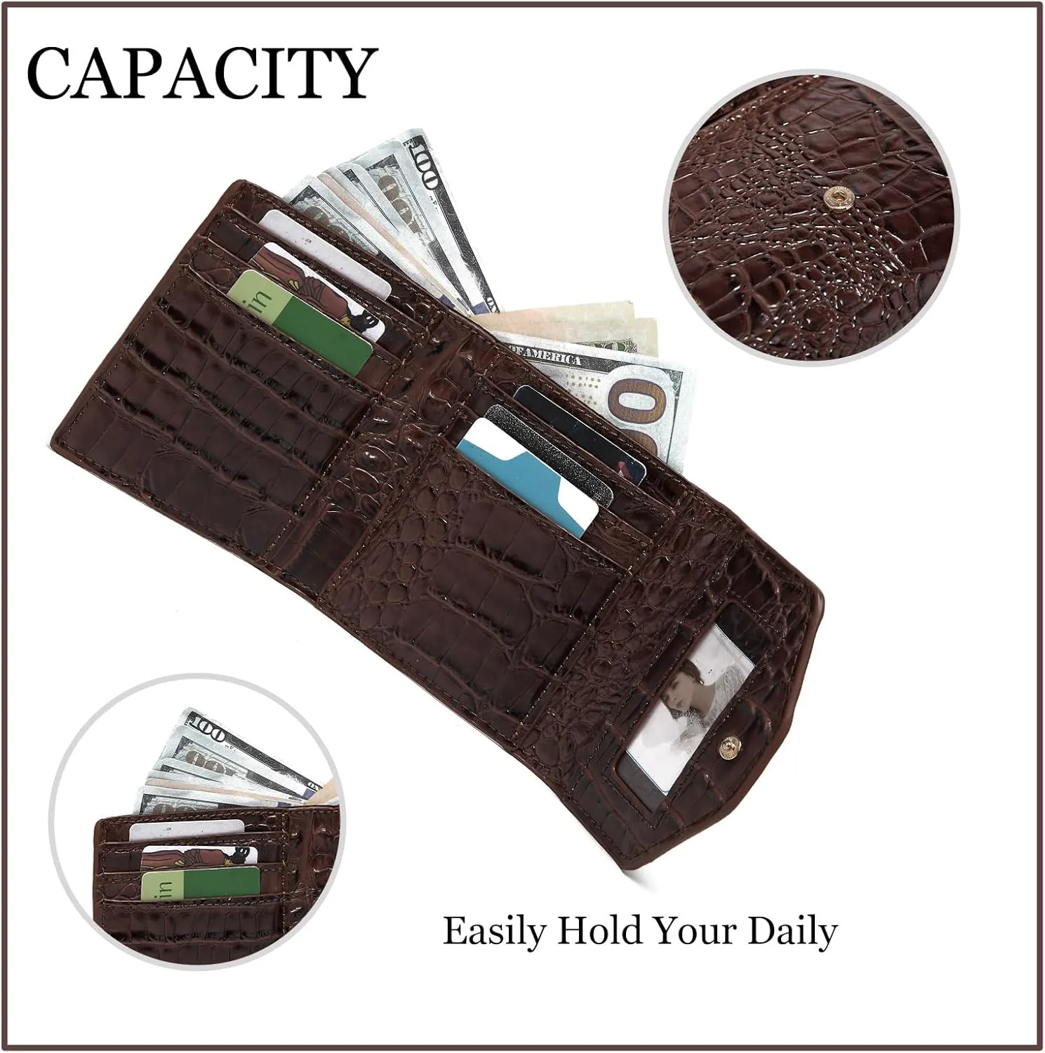 Crocodile Small Wallets Short Vintage Leather Credit Card Holder Luxury Clutch Mini Coin Purse for Women