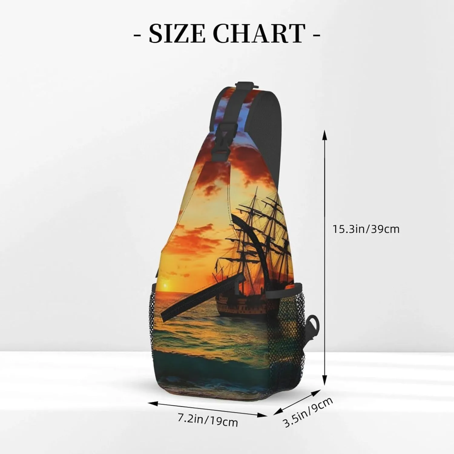 Crossbody Bag for Women Men Pirate ship in the sunset Chest Bag Crossbody Sling Bag Adjustable Shoulder Bag