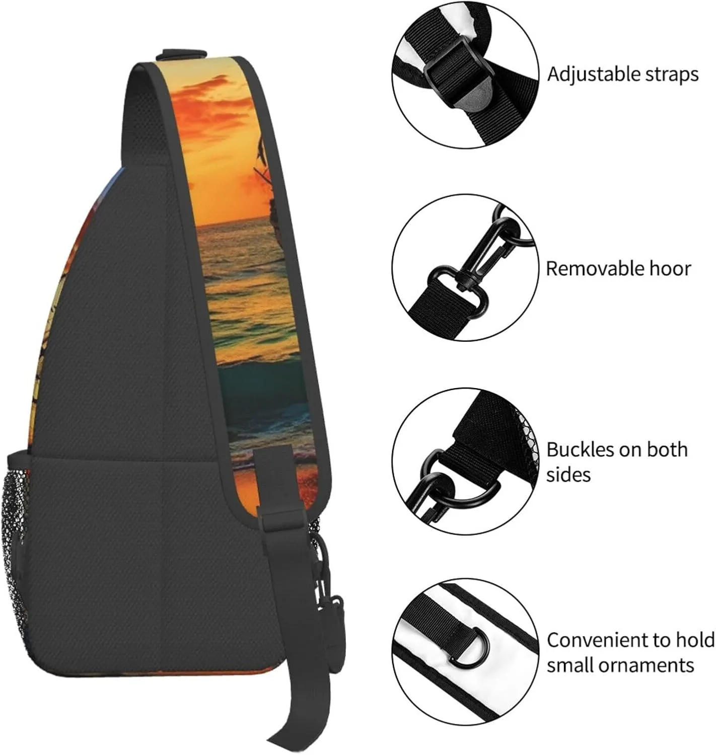 Crossbody Bag for Women Men Pirate ship in the sunset Chest Bag Crossbody Sling Bag Adjustable Shoulder Bag