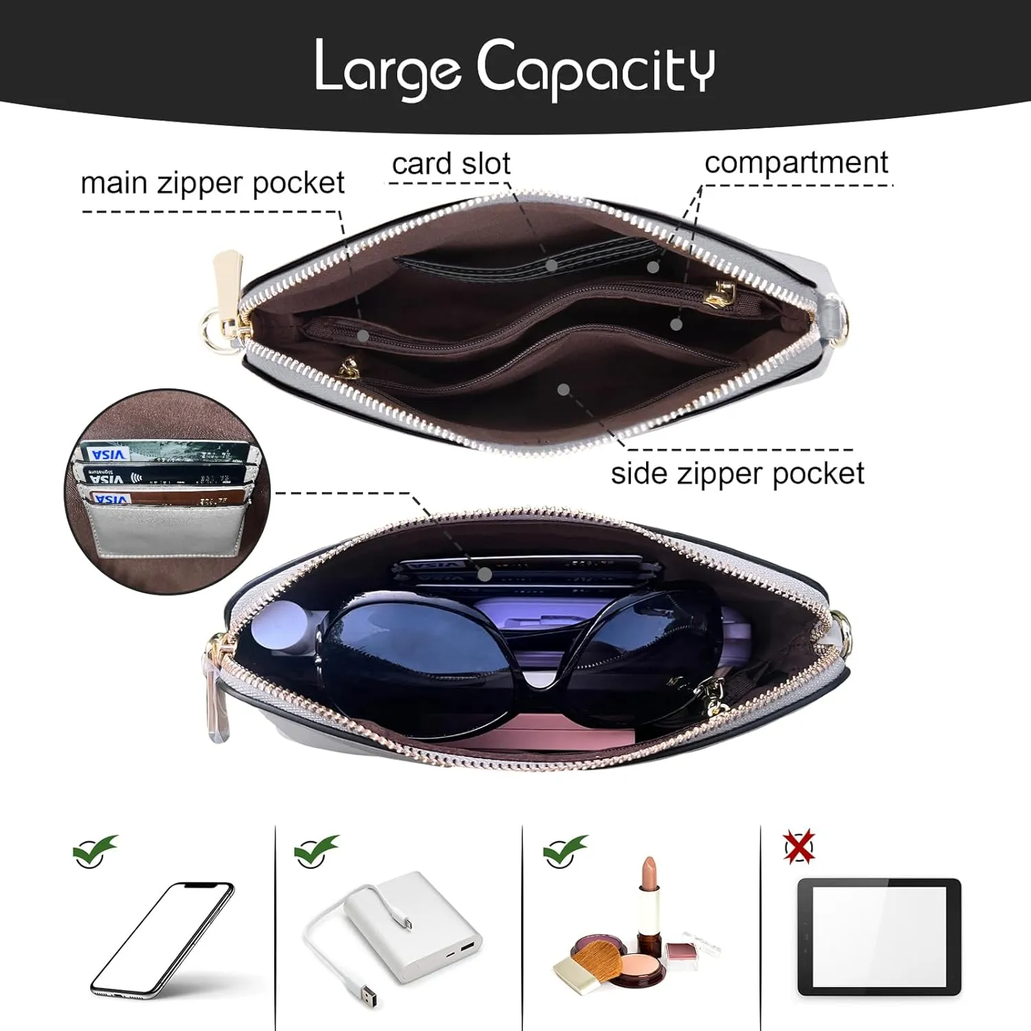 Crossbody Bag for Women, Vegan Leather Women Crossbody Purse Small Shoulder Handbags, Ladies Wristlet Clutch