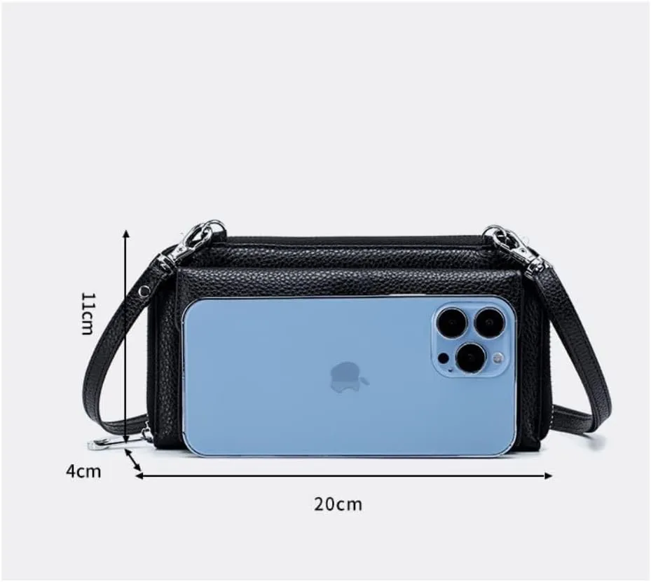 Crossbody Mini Handbag Genuine Leather Transparent Touch Screen Phone Wallet for Women