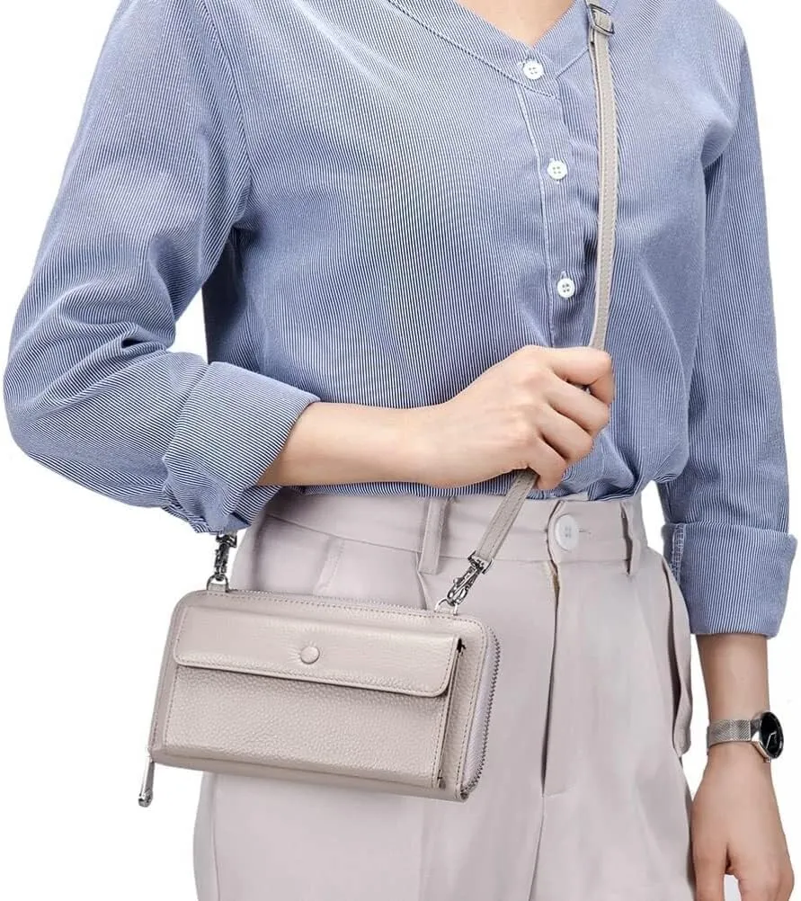Crossbody Mini Handbag Genuine Leather Transparent Touch Screen Phone Wallet for Women
