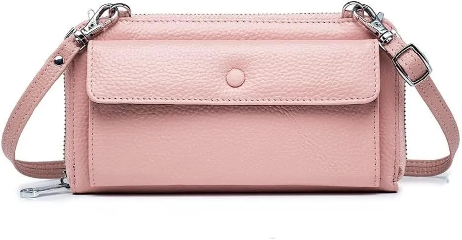 Crossbody Mini Handbag Genuine Leather Transparent Touch Screen Phone Wallet for Women