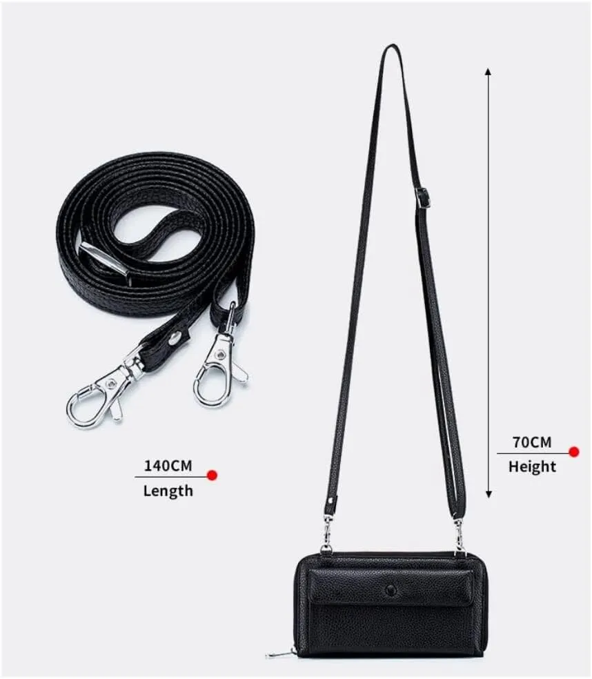Crossbody Mini Handbag Genuine Leather Transparent Touch Screen Phone Wallet for Women