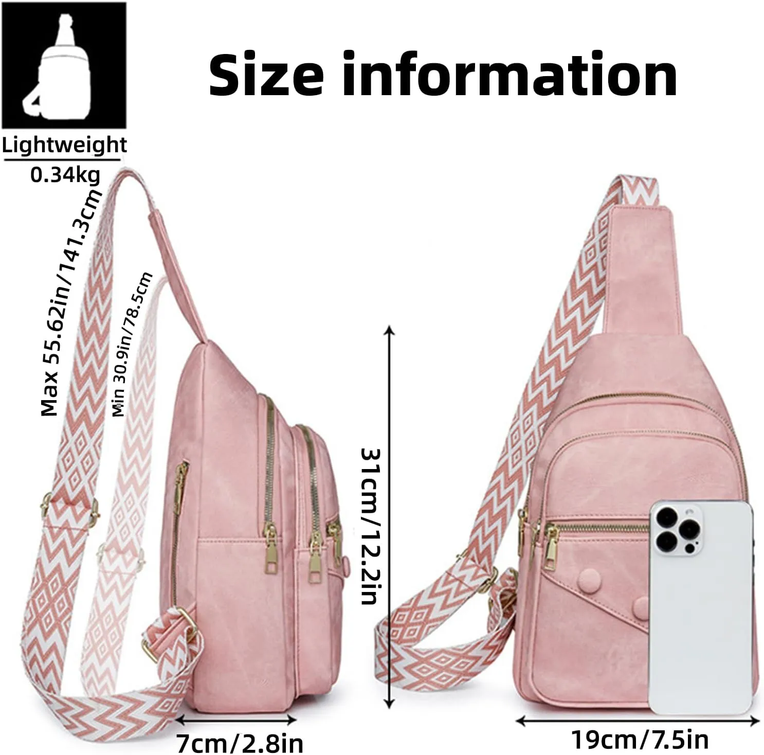 Crossbody Sling Bag for Women Men Crossbody Bag Fanny Packs Purses Fashion Multifunction Faux Leather Chest Bag Travel Anti Theft (Pink)