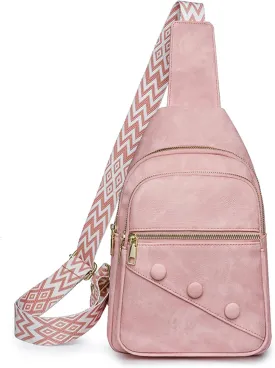 Crossbody Sling Bag for Women Men Crossbody Bag Fanny Packs Purses Fashion Multifunction Faux Leather Chest Bag Travel Anti Theft (Pink)