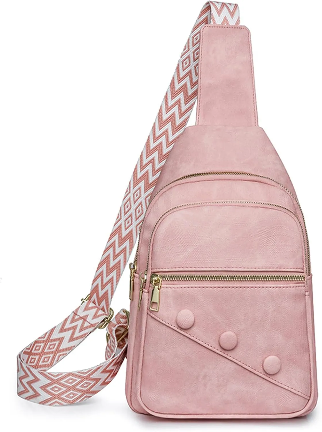 Crossbody Sling Bag for Women Men Crossbody Bag Fanny Packs Purses Fashion Multifunction Faux Leather Chest Bag Travel Anti Theft (Pink)