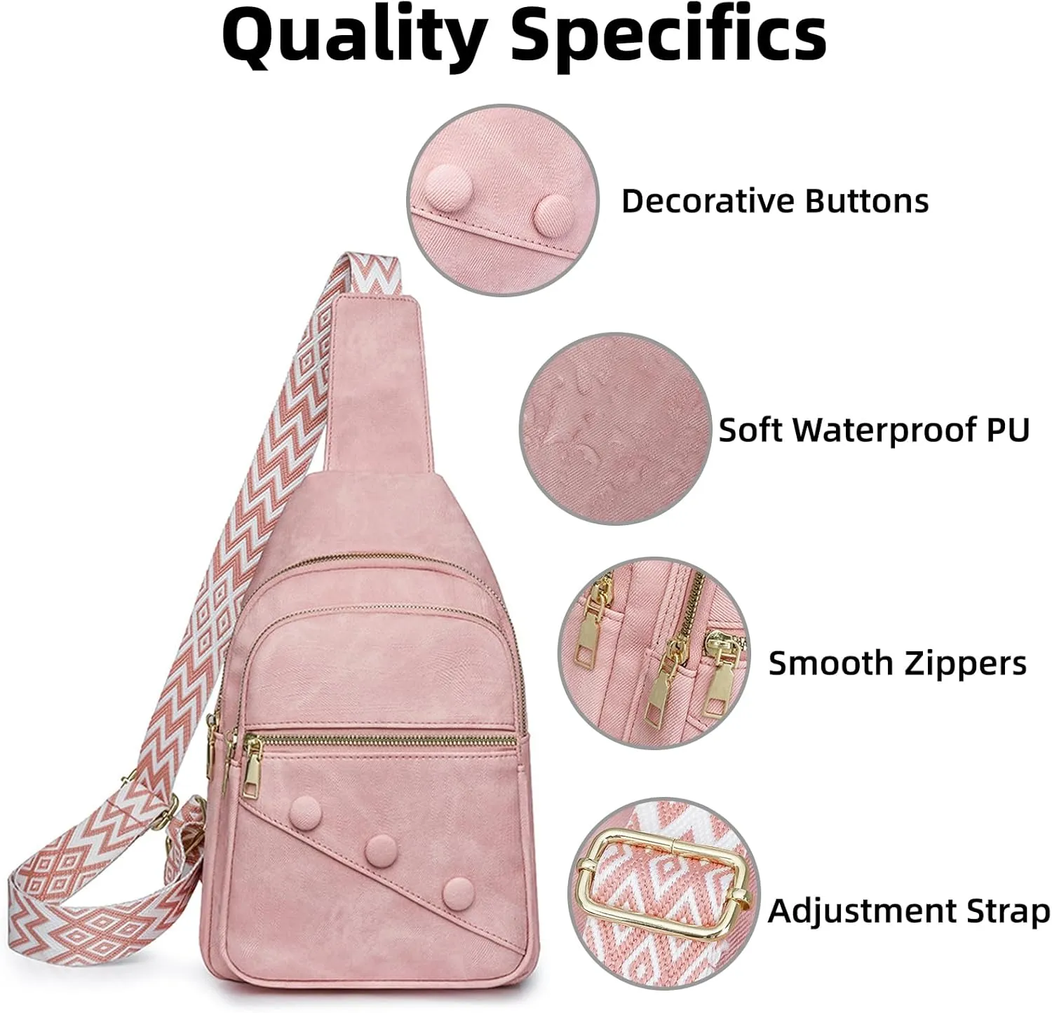 Crossbody Sling Bag for Women Men Crossbody Bag Fanny Packs Purses Fashion Multifunction Faux Leather Chest Bag Travel Anti Theft (Pink)