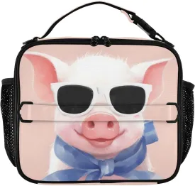 Cute Pig Lunch Bag Insulated Reusable Lunch Box with Adjustable Shoulder Belt Portable Lunch Tote Bag Cooler Bag for Women Girls Travel Office Picnic