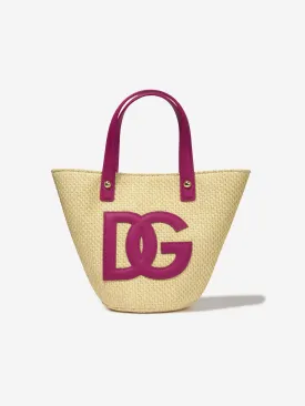 Dolce & Gabbana Girls Straw Logo Tote Bag (W:27cm)