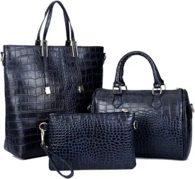Downupdown 3PC Handbags and Purse for Women Top Handle Bags Satchel Shoulder Totes Boston Bag Wallet Crocodile Pattern Set