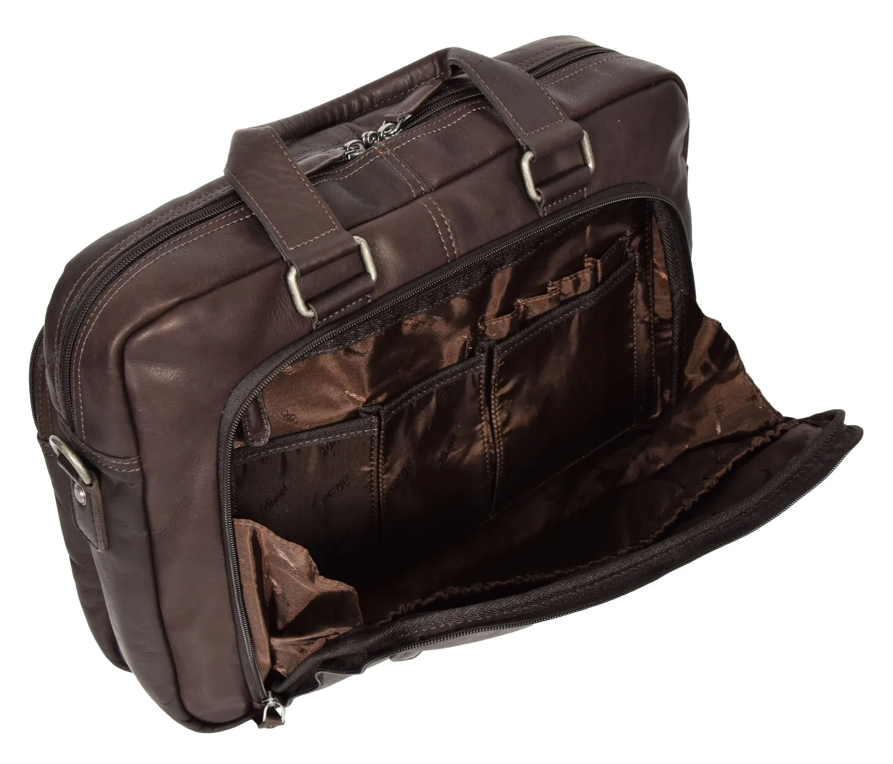 DR279 Men's Briefcase Genuine Soft Leather Laptop Bag Brown