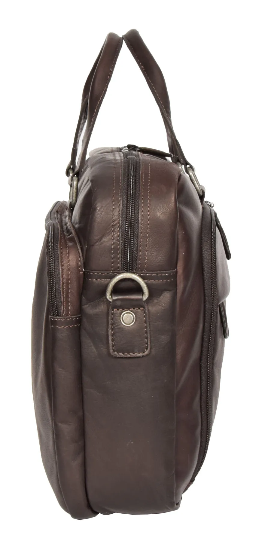 DR279 Men's Briefcase Genuine Soft Leather Laptop Bag Brown