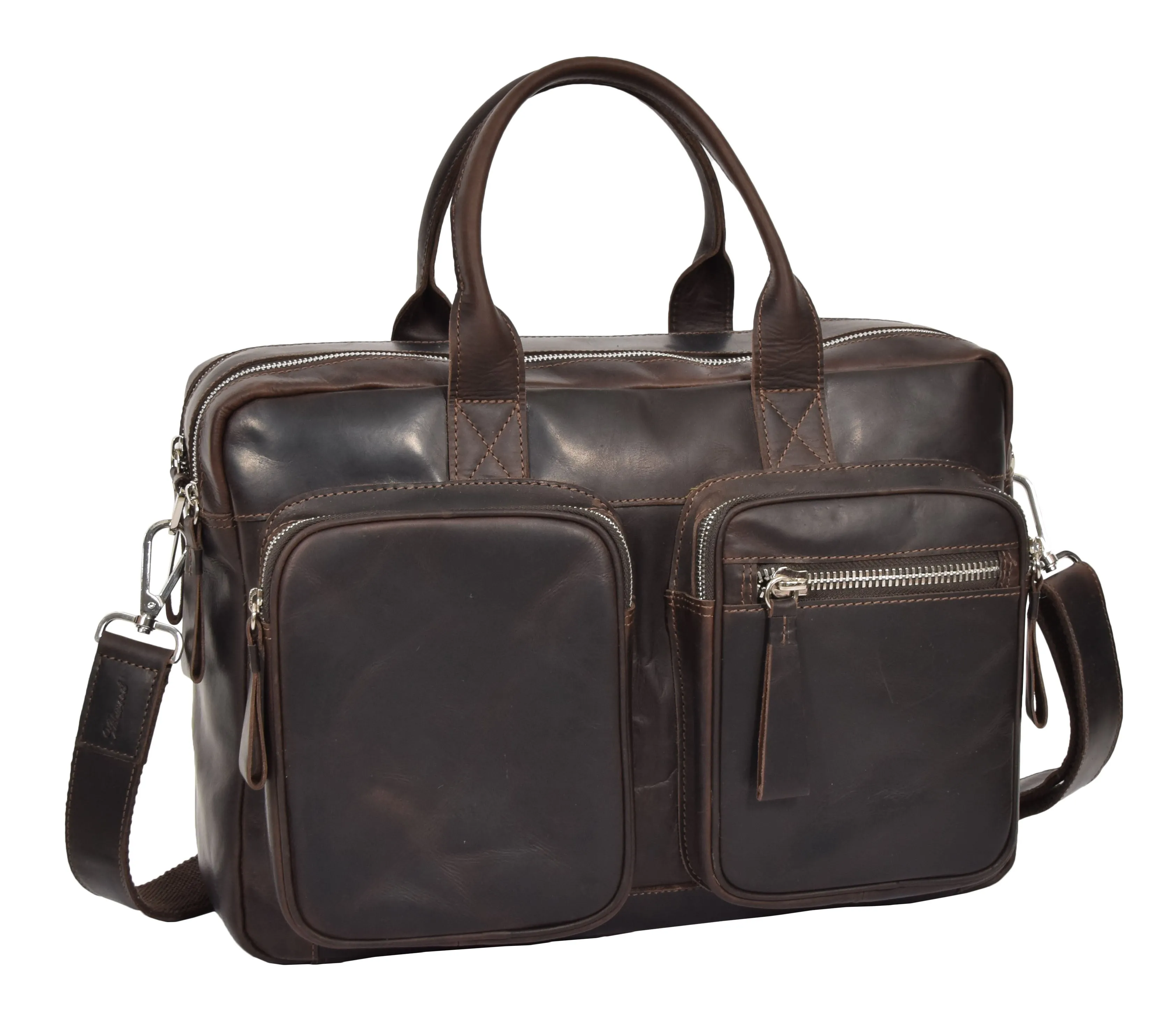 DR280 Men's Vintage Leather Organizer Briefcase Brown