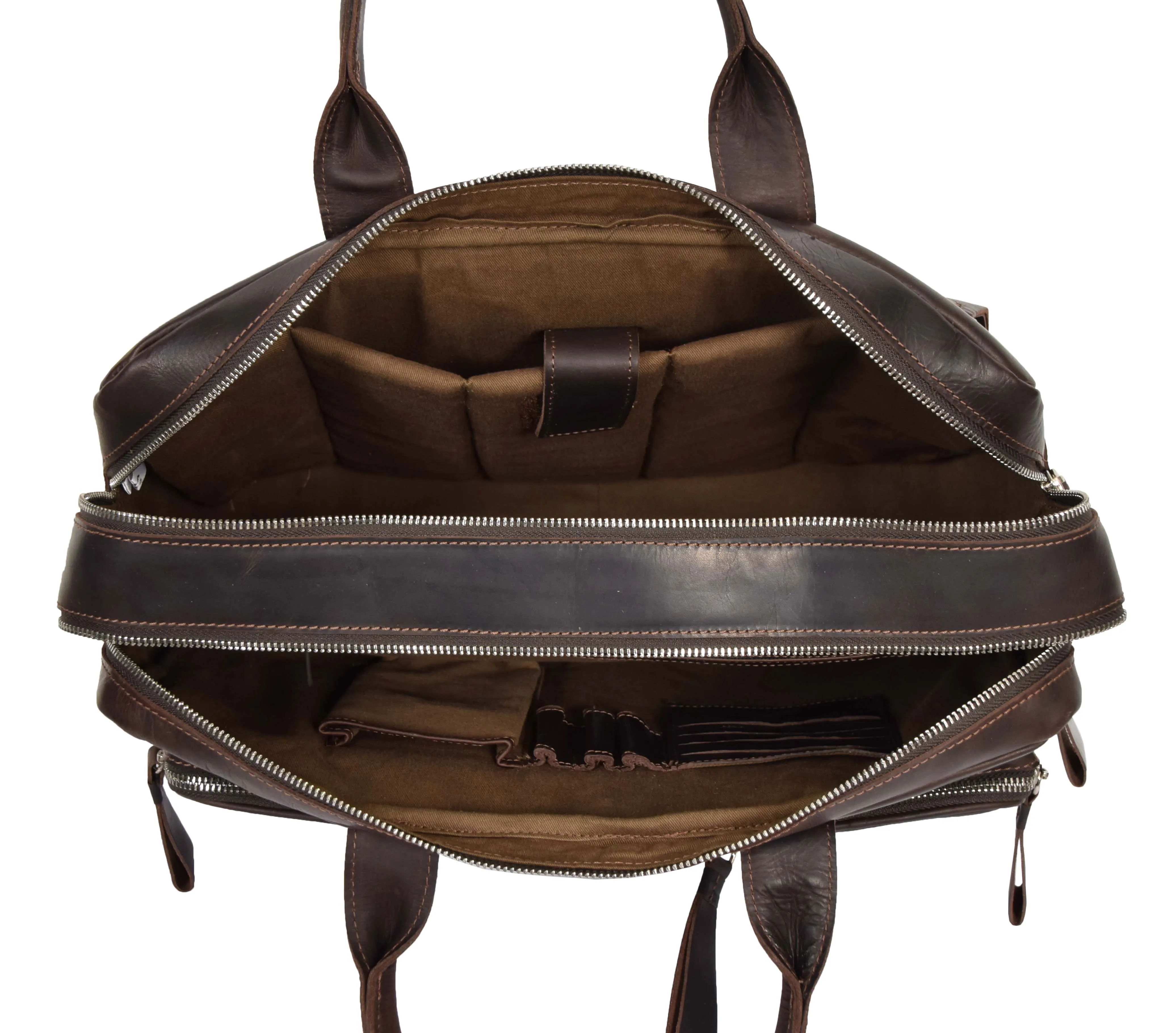DR280 Men's Vintage Leather Organizer Briefcase Brown