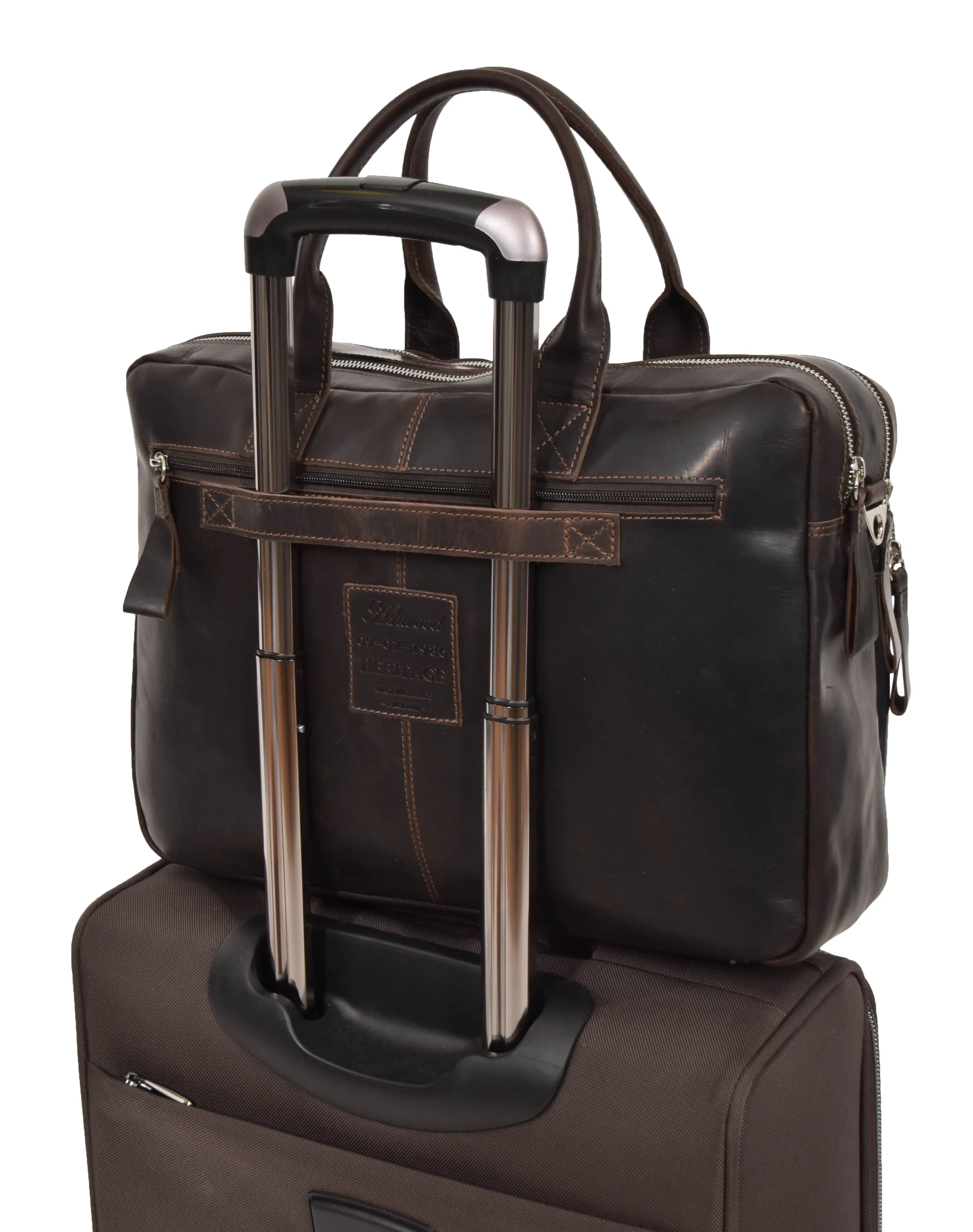 DR280 Men's Vintage Leather Organizer Briefcase Brown