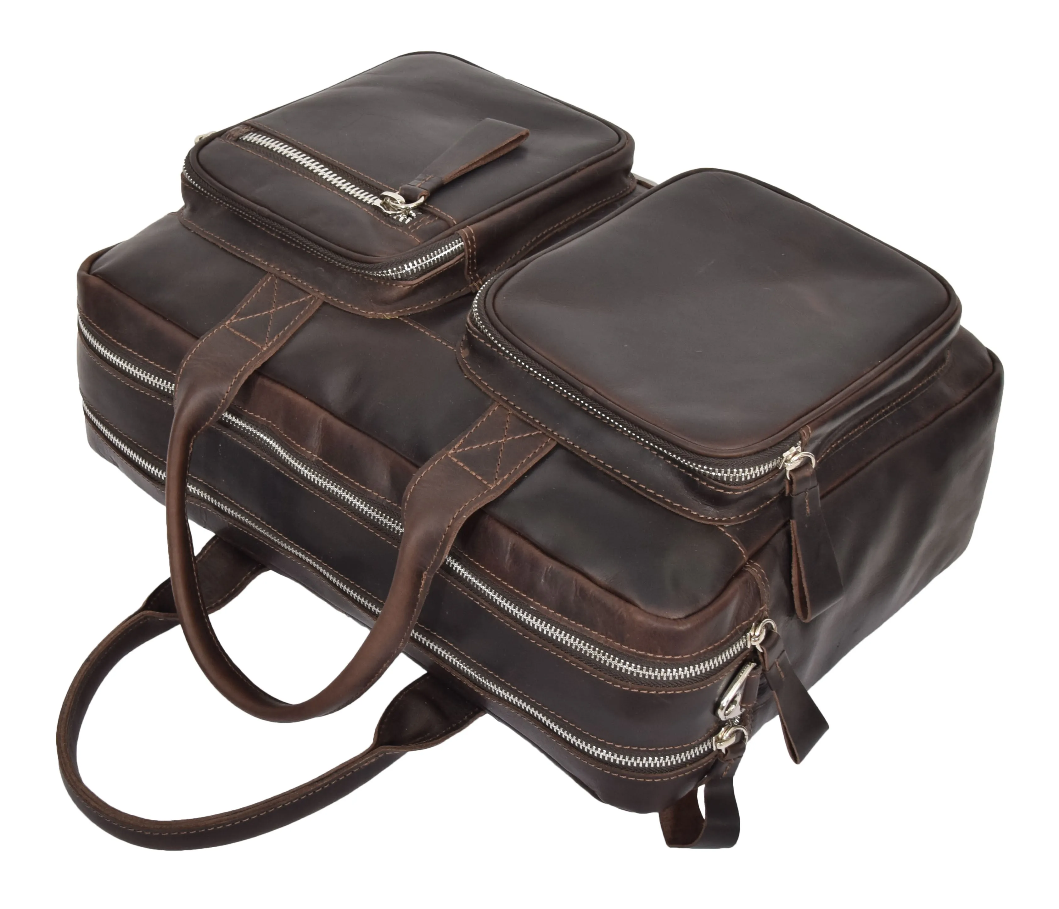 DR280 Men's Vintage Leather Organizer Briefcase Brown