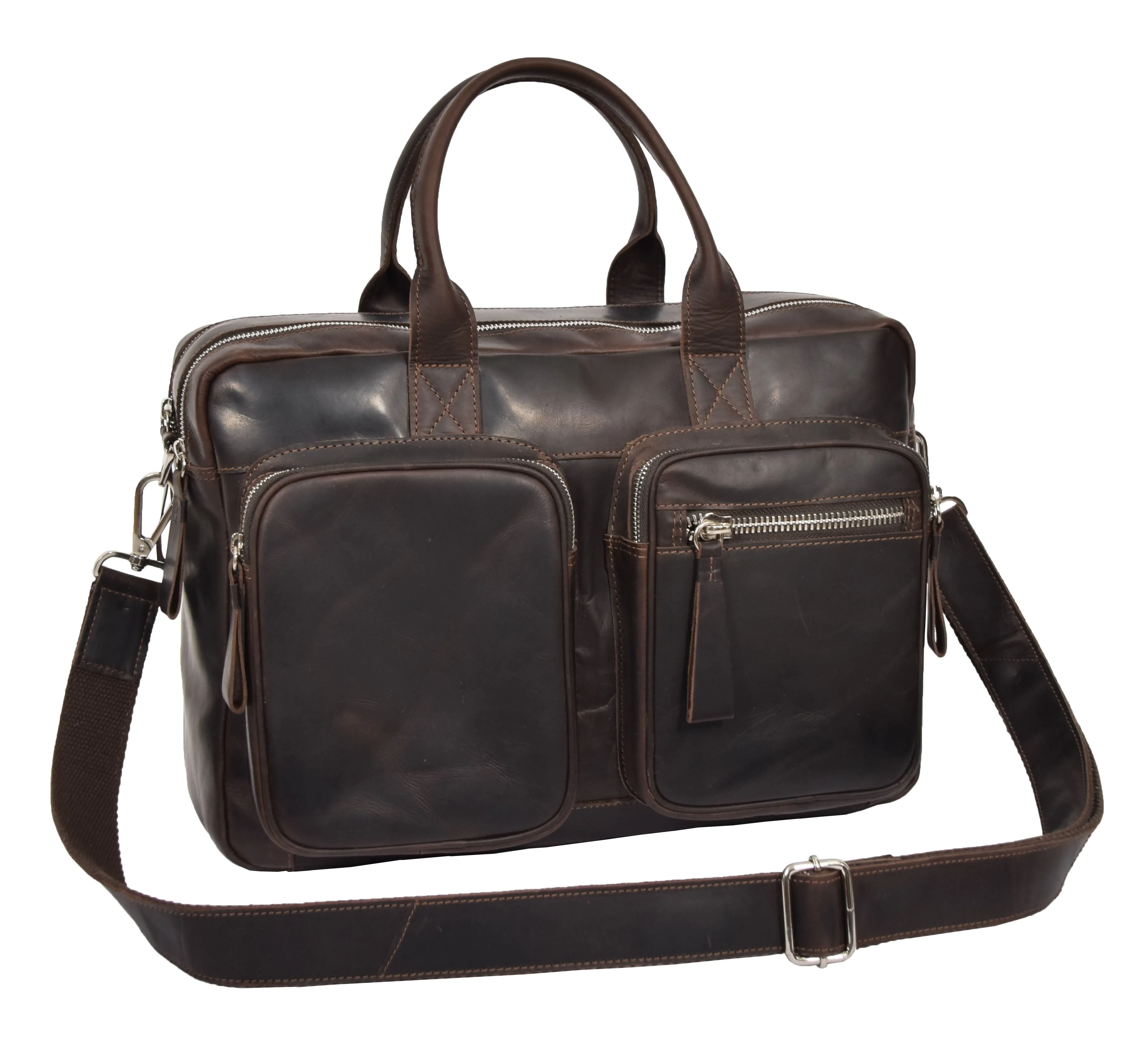 DR280 Men's Vintage Leather Organizer Briefcase Brown