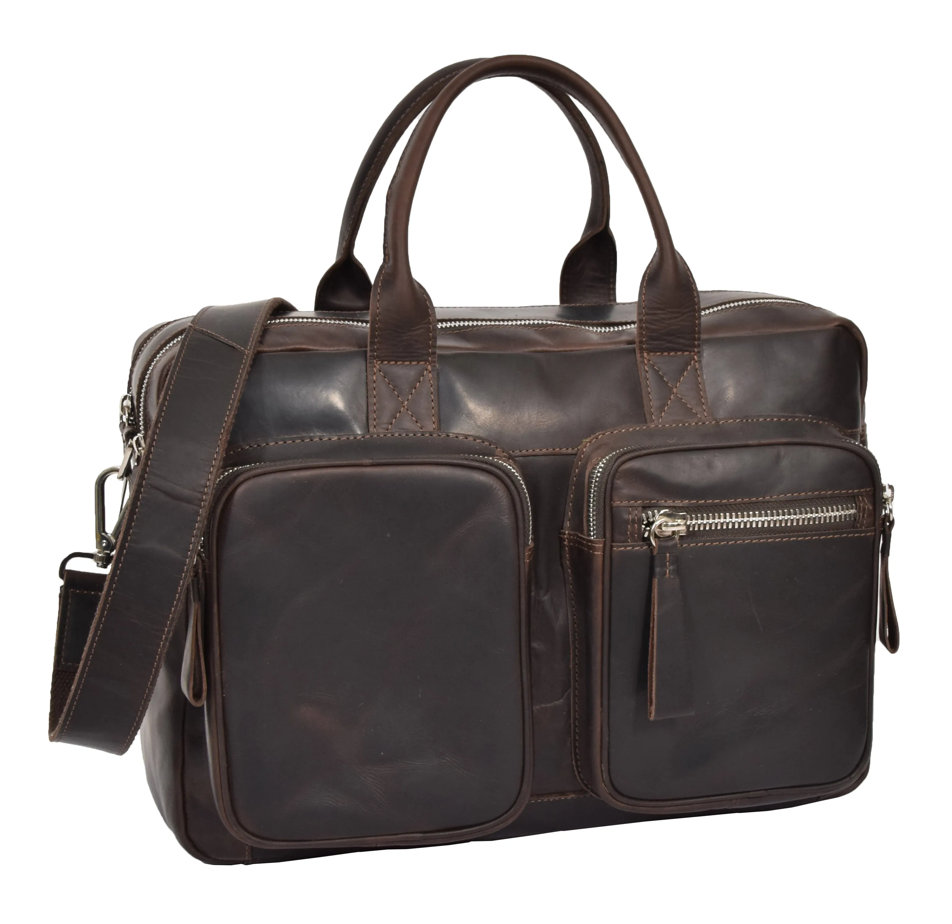 DR280 Men's Vintage Leather Organizer Briefcase Brown