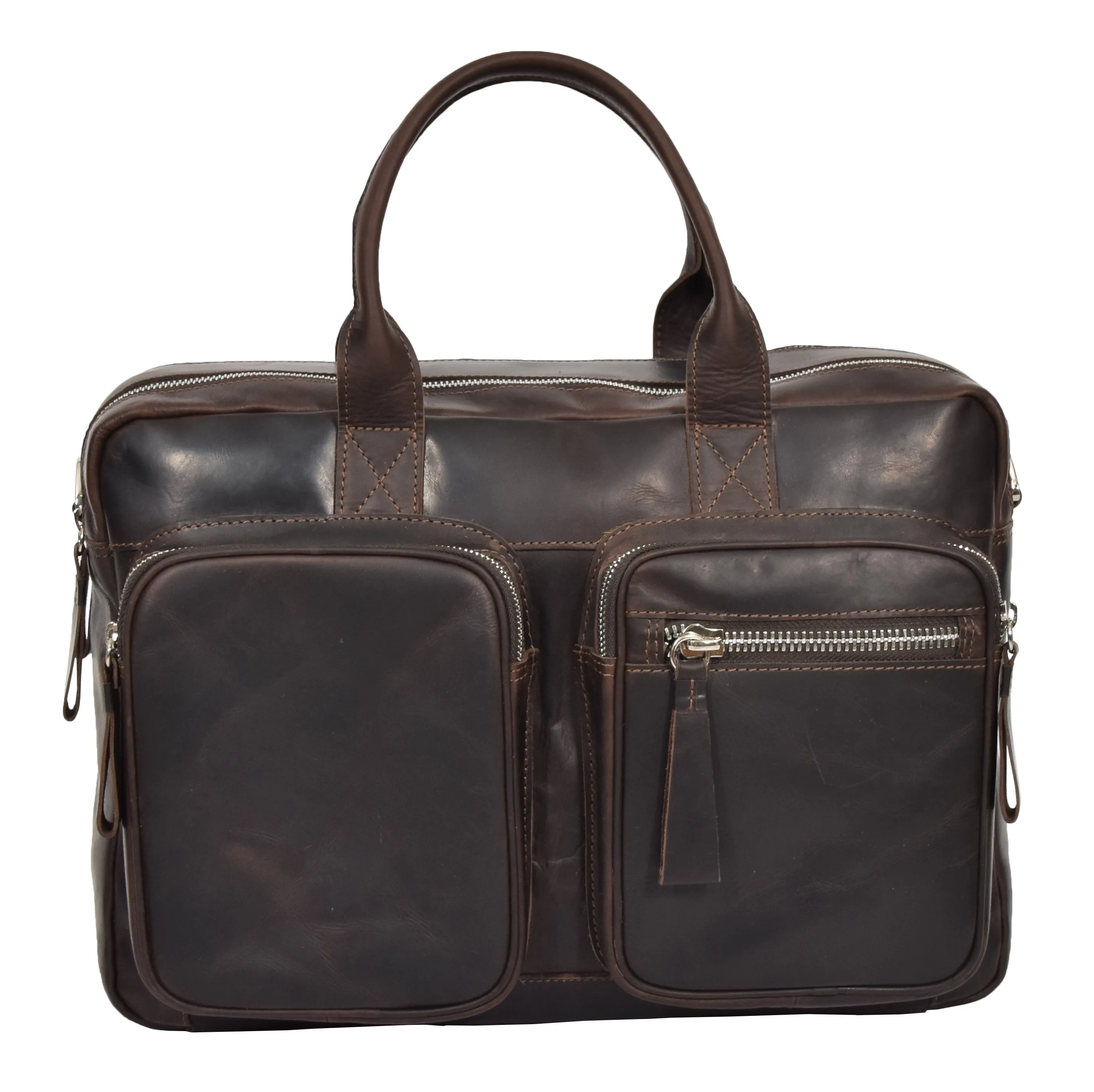 DR280 Men's Vintage Leather Organizer Briefcase Brown