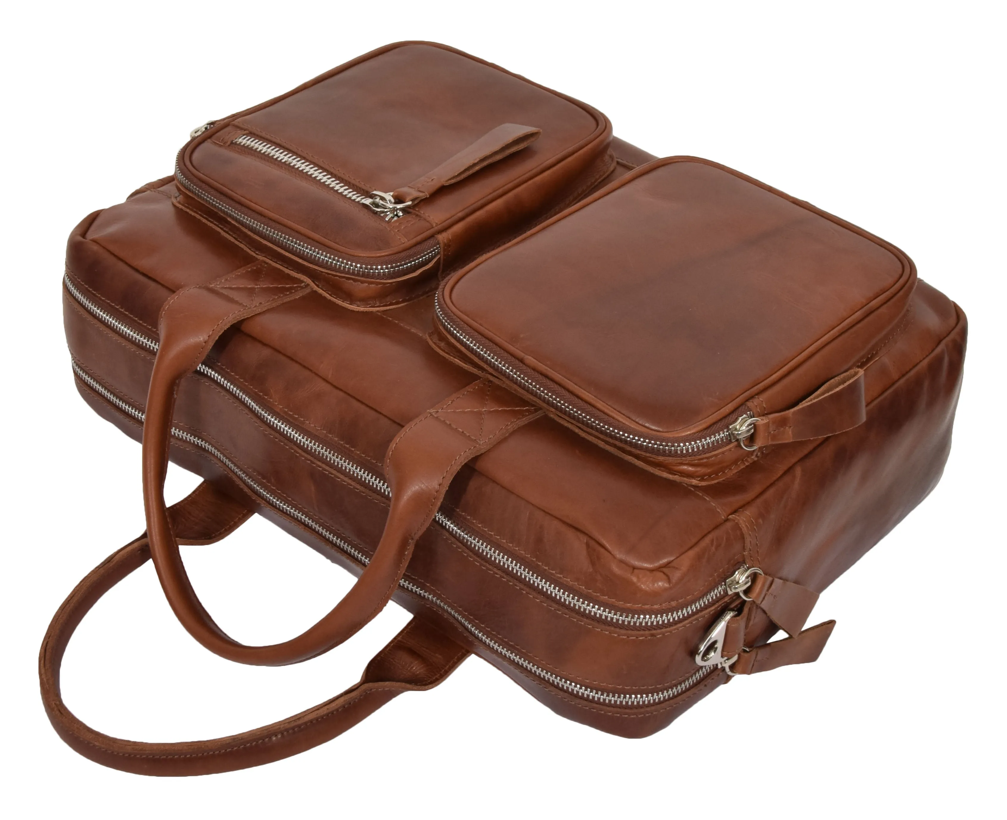 DR280 Men's Vintage Leather Organizer Briefcase Tan