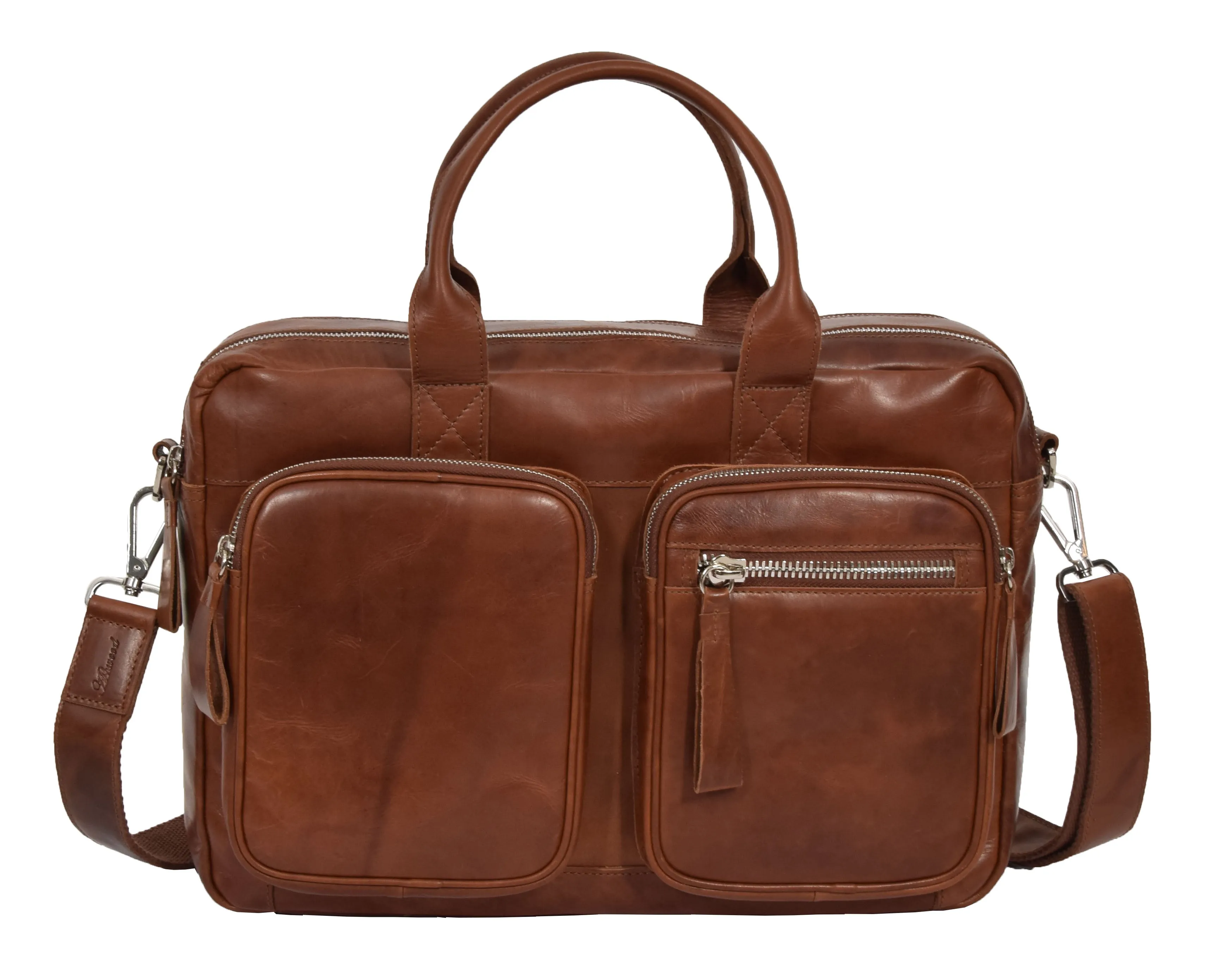 DR280 Men's Vintage Leather Organizer Briefcase Tan