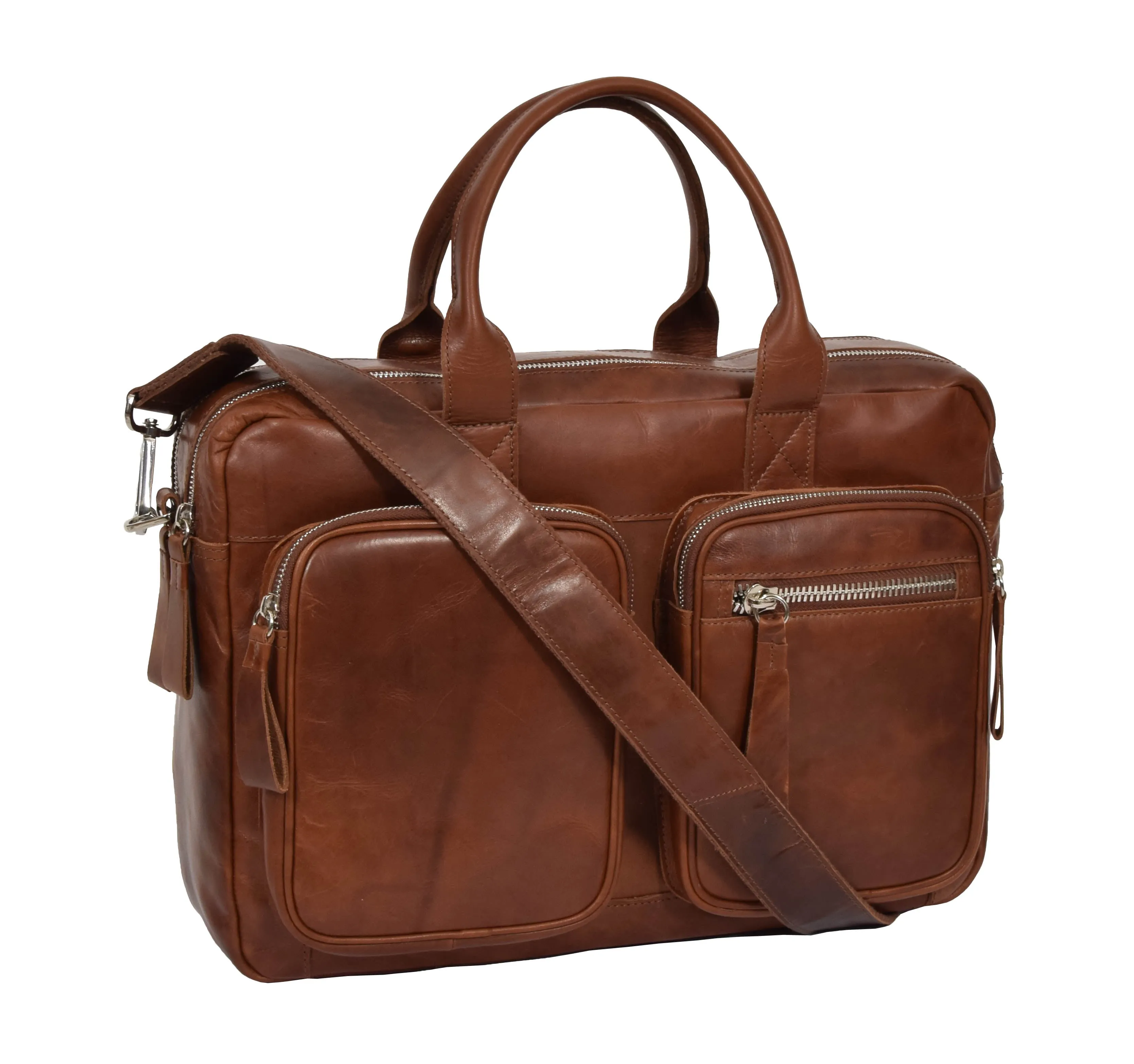 DR280 Men's Vintage Leather Organizer Briefcase Tan