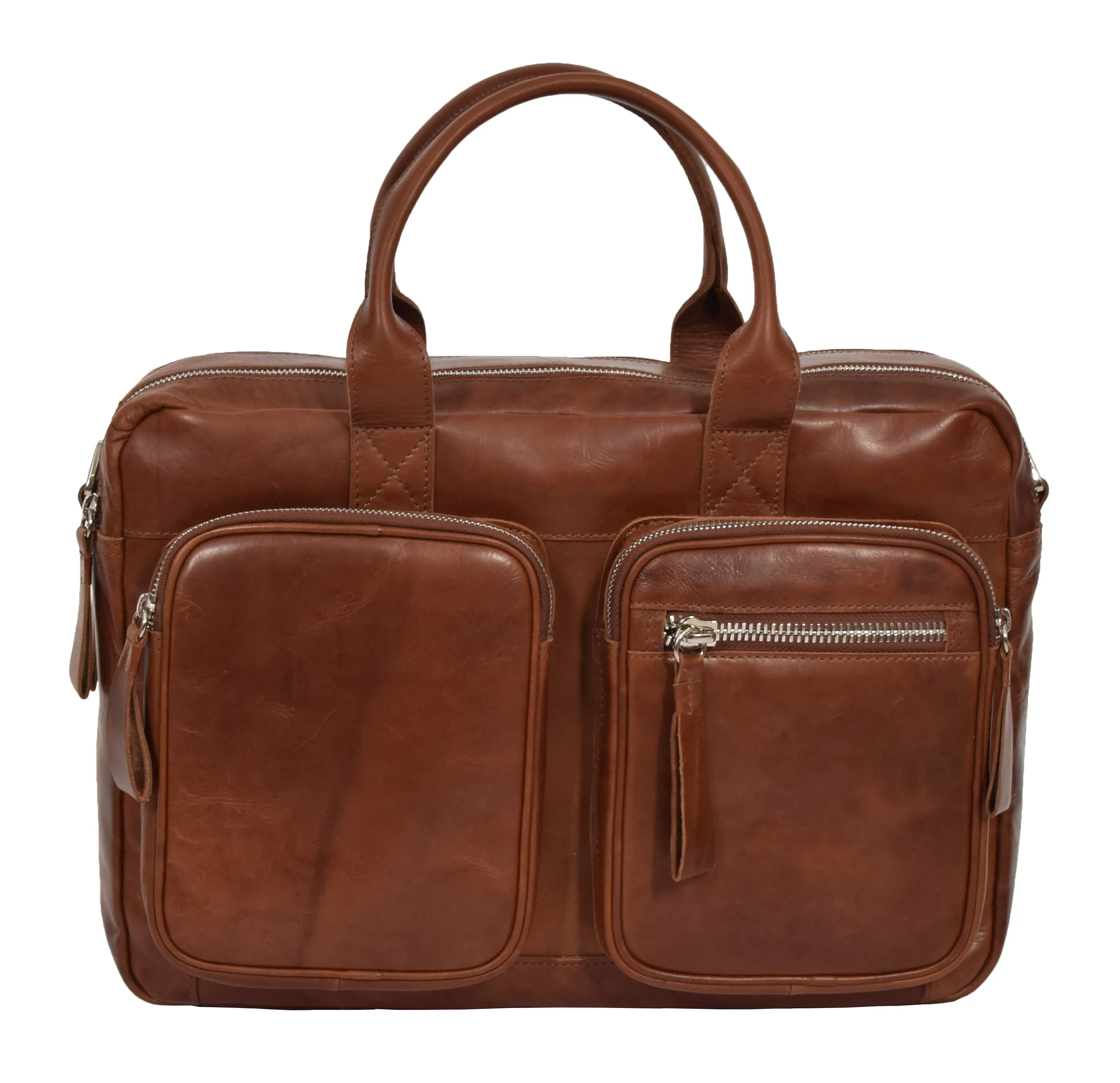 DR280 Men's Vintage Leather Organizer Briefcase Tan