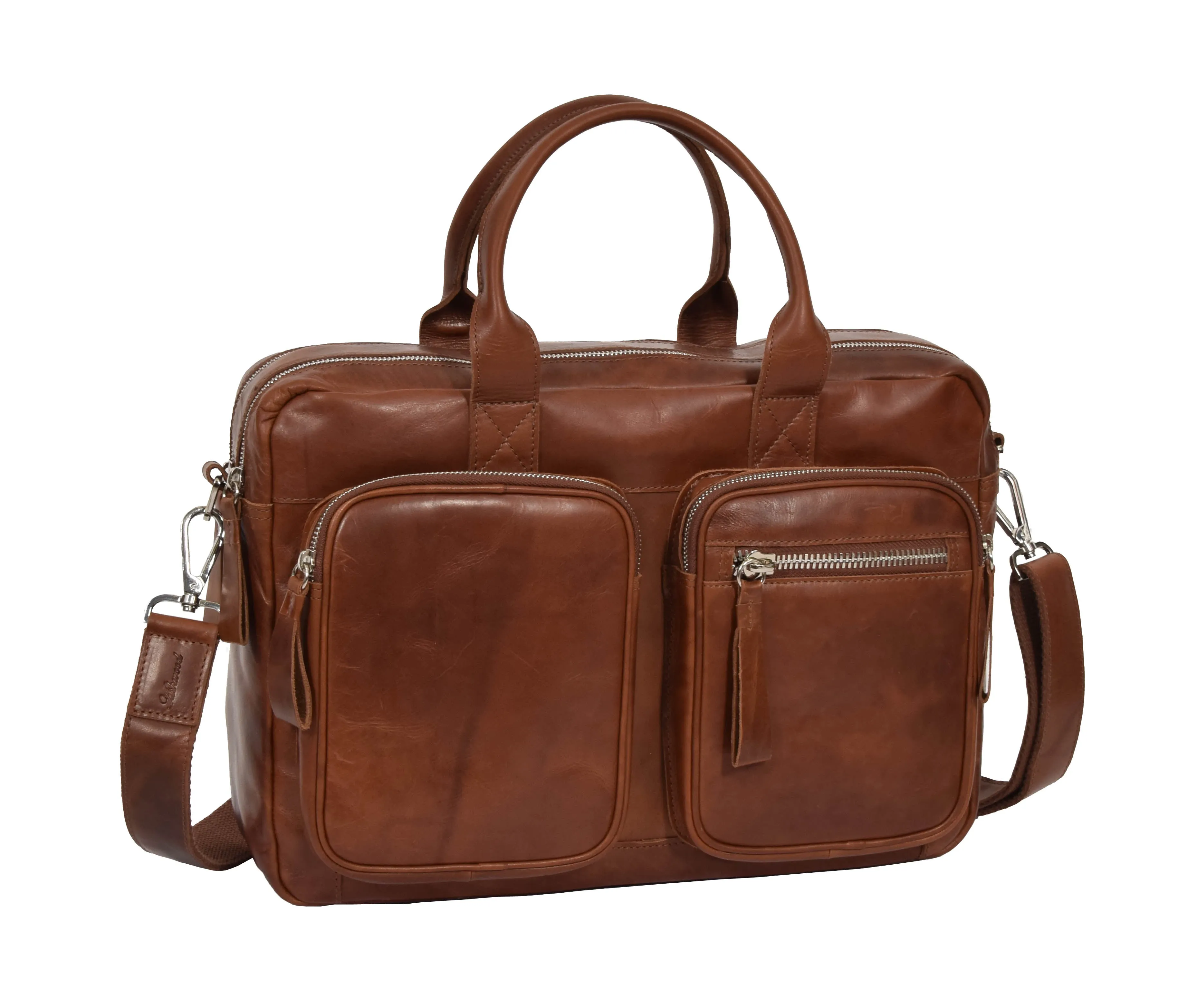 DR280 Men's Vintage Leather Organizer Briefcase Tan