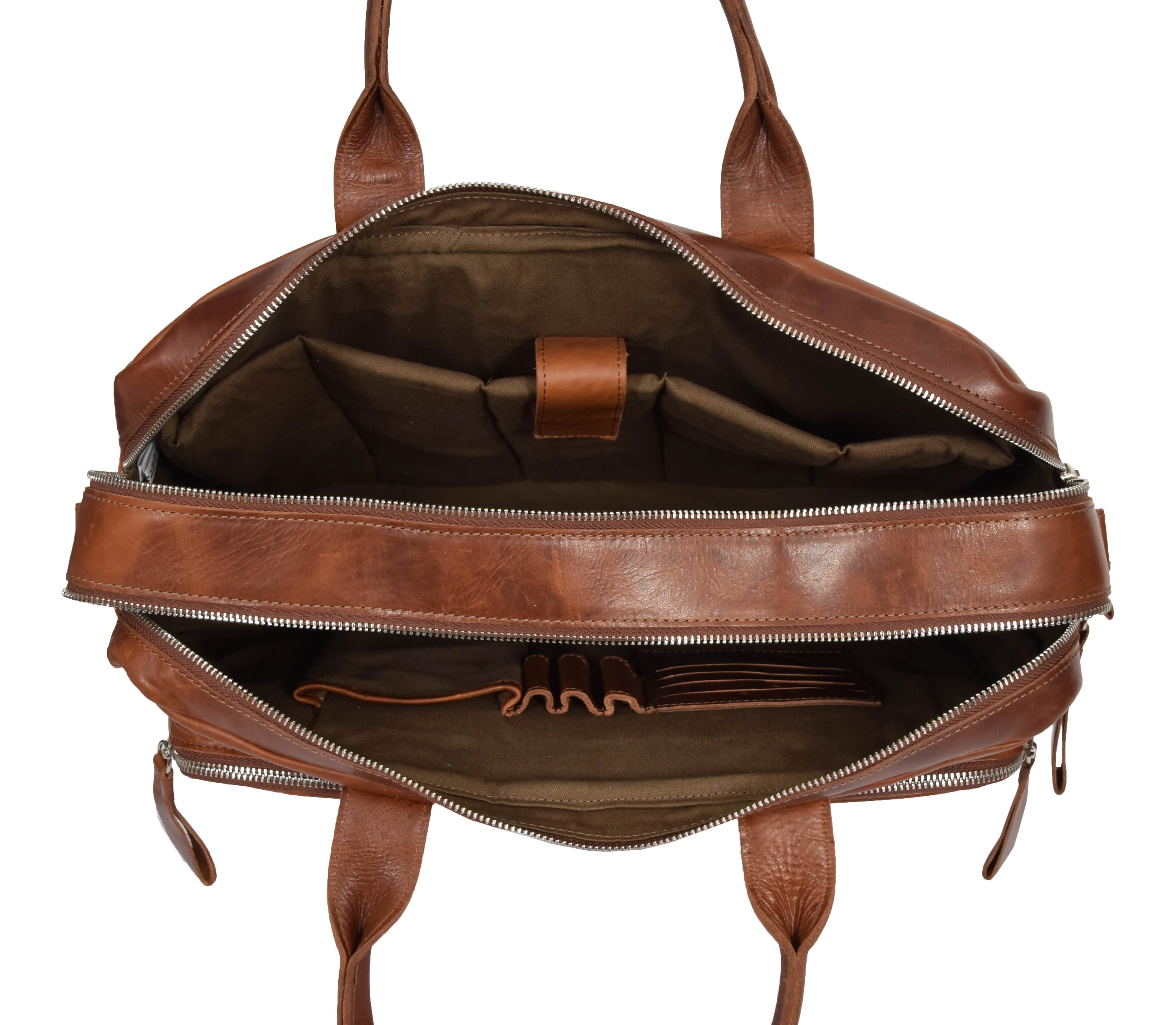 DR280 Men's Vintage Leather Organizer Briefcase Tan