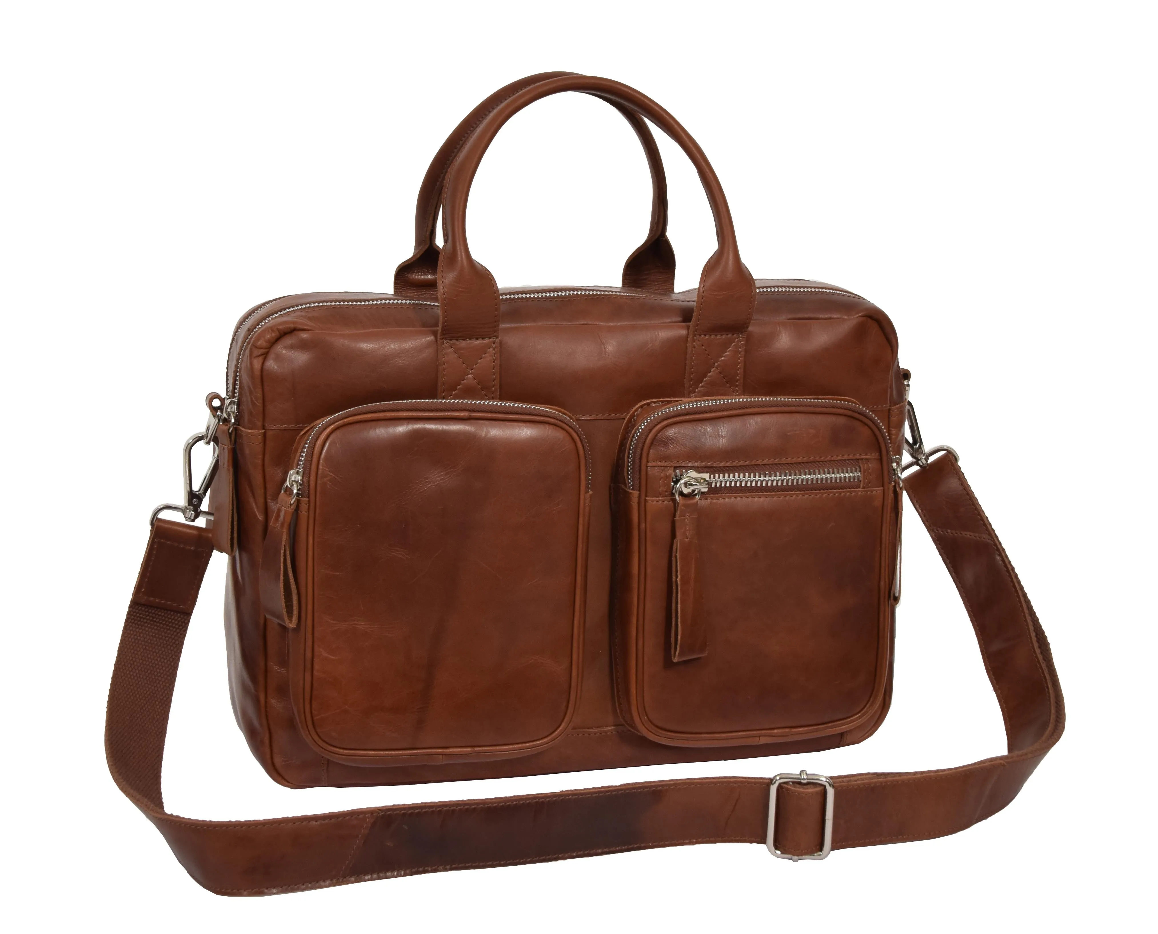 DR280 Men's Vintage Leather Organizer Briefcase Tan