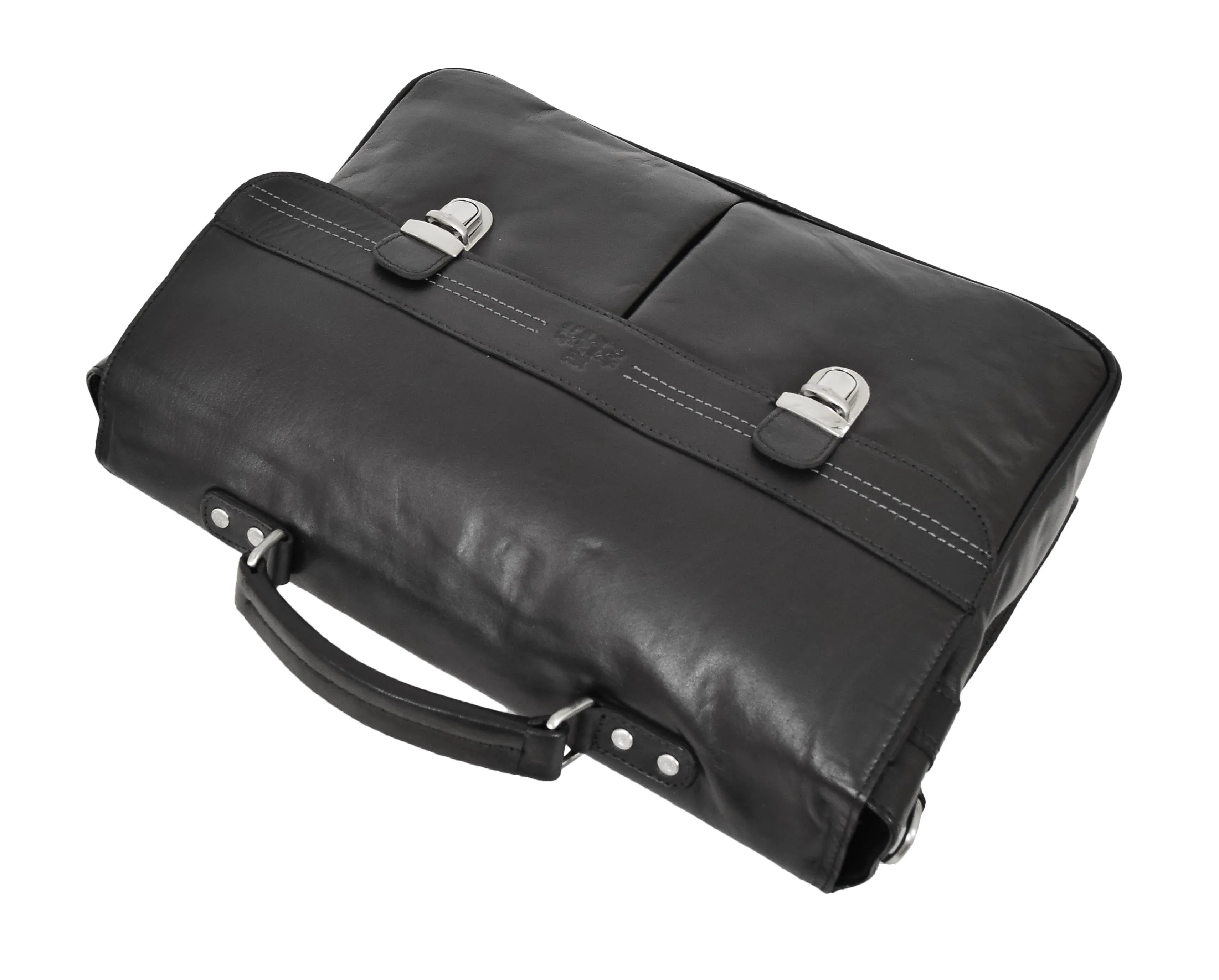 DR457 Men's Leather Briefcase Cross Body Satchel Bag Black