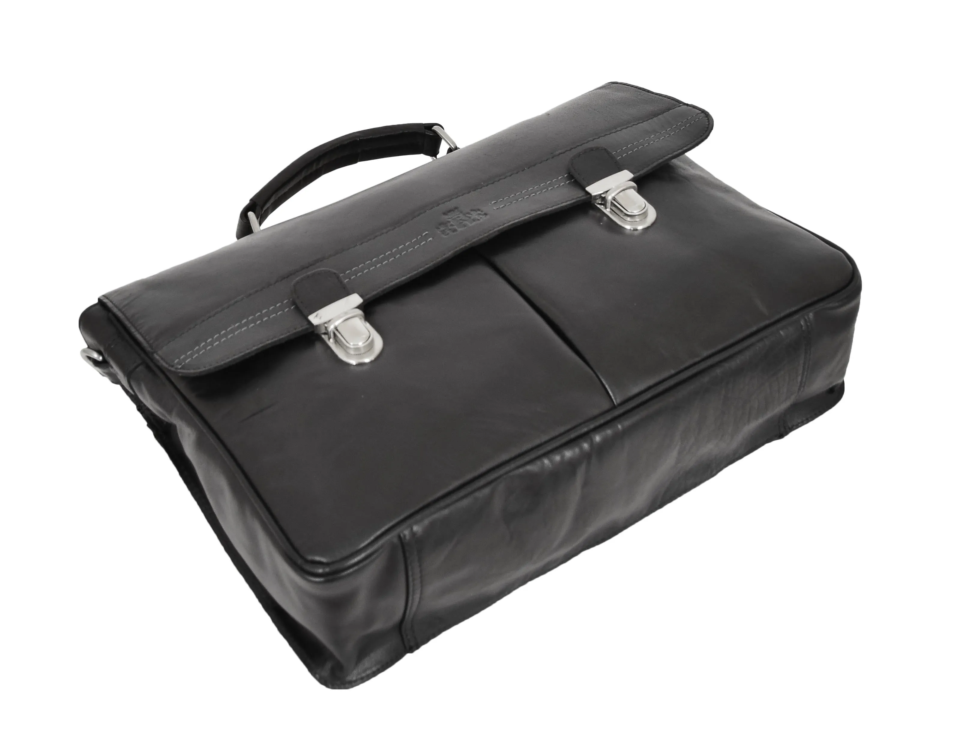 DR457 Men's Leather Briefcase Cross Body Satchel Bag Black