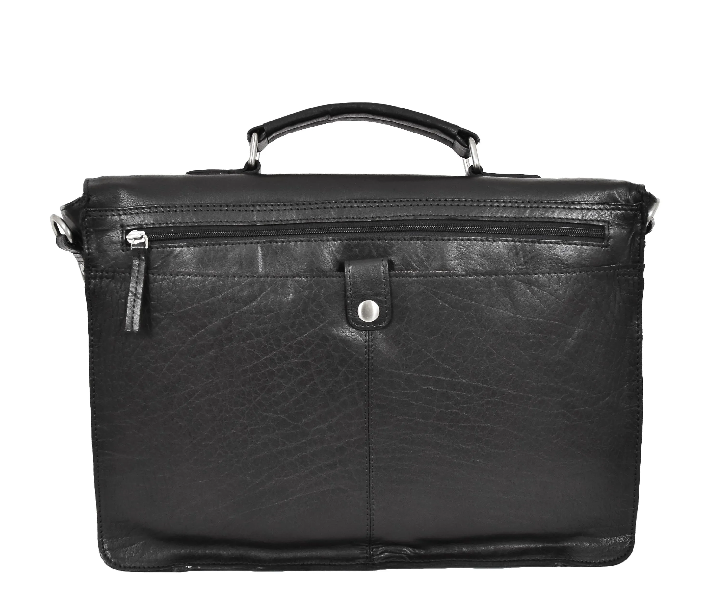 DR457 Men's Leather Briefcase Cross Body Satchel Bag Black