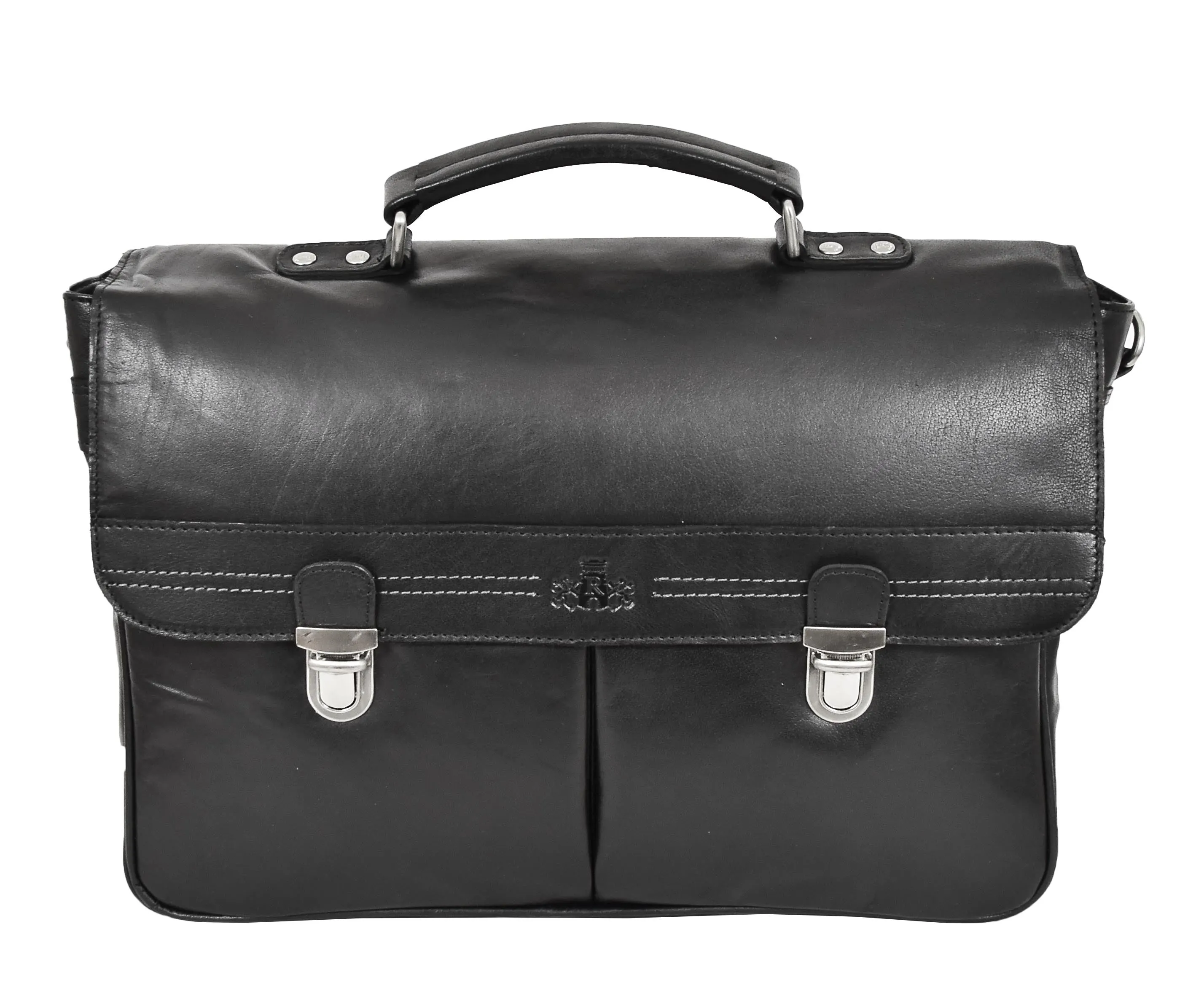 DR457 Men's Leather Briefcase Cross Body Satchel Bag Black